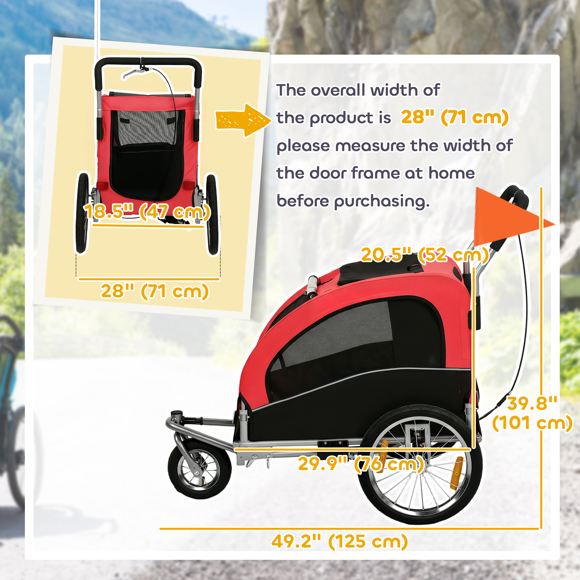 2 in 1 Dog Bike Trailer, Foldable Pet Stroller, Dog Bicycle Trailer with Suspension, Universal Bicycle Coupler, Red