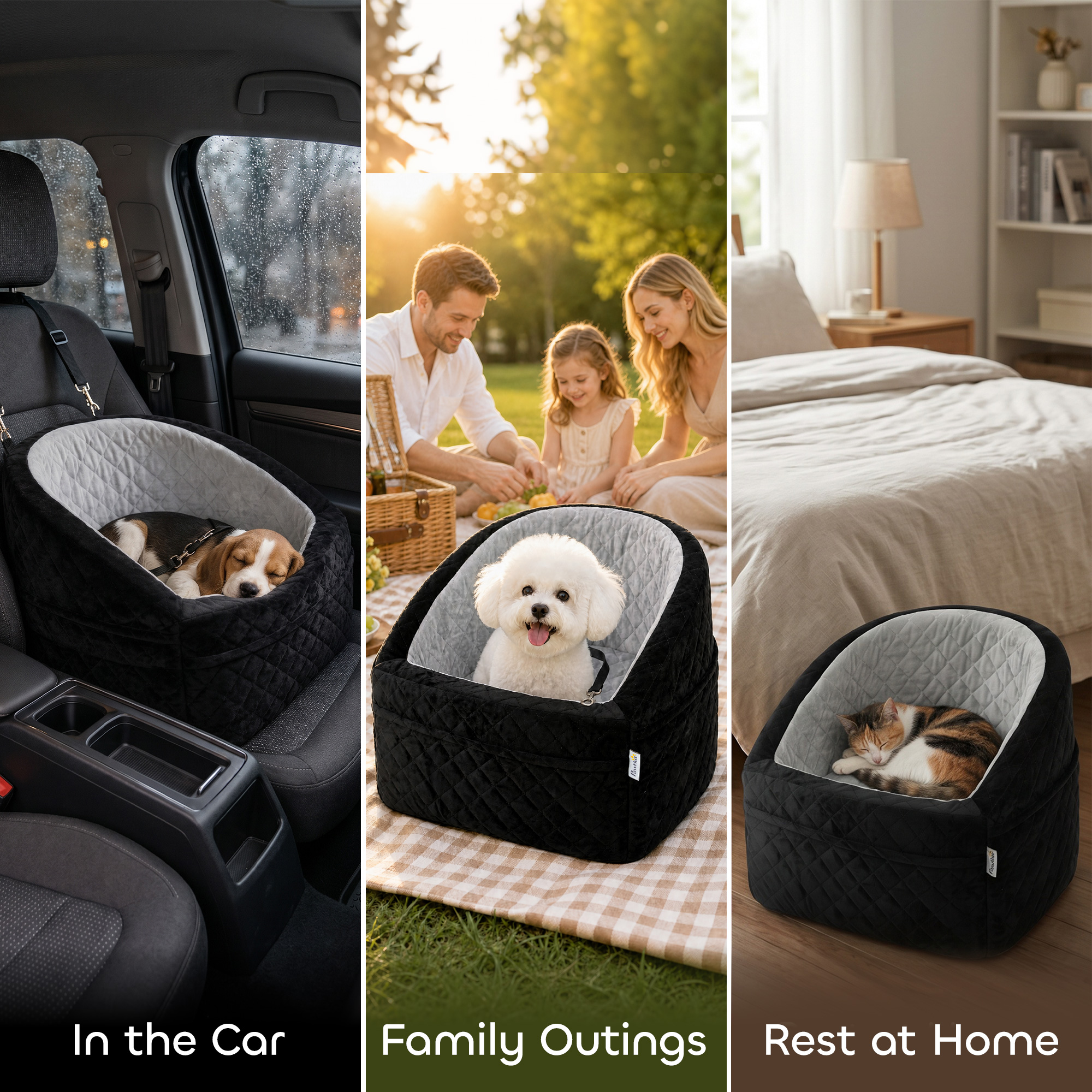 Dog Car Seat, Dog Booster Car Seat Washable with Adjustable Safety Leash, Storage Pockets for Small Under 10kg, Grey
