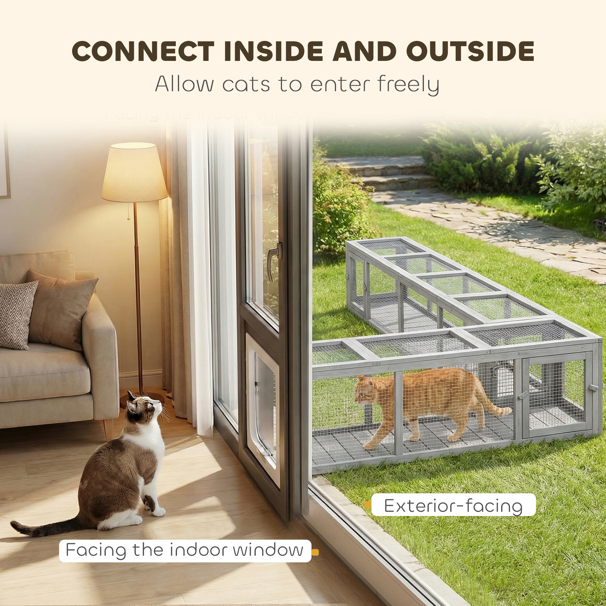 79" Long Cat Tunnel, Cat shelter L- Shape with Extendable Design for Indoor/Outdoor Use with Removable Door, Light Grey