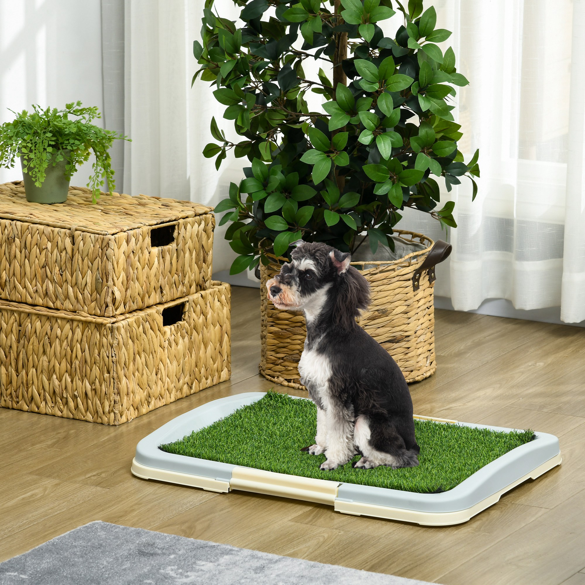 Puppy Training Pad, Indoor Portable Puppy Pad, with Artificial Grass, Grid, Panel, Tray, 24.8" x 19.1"