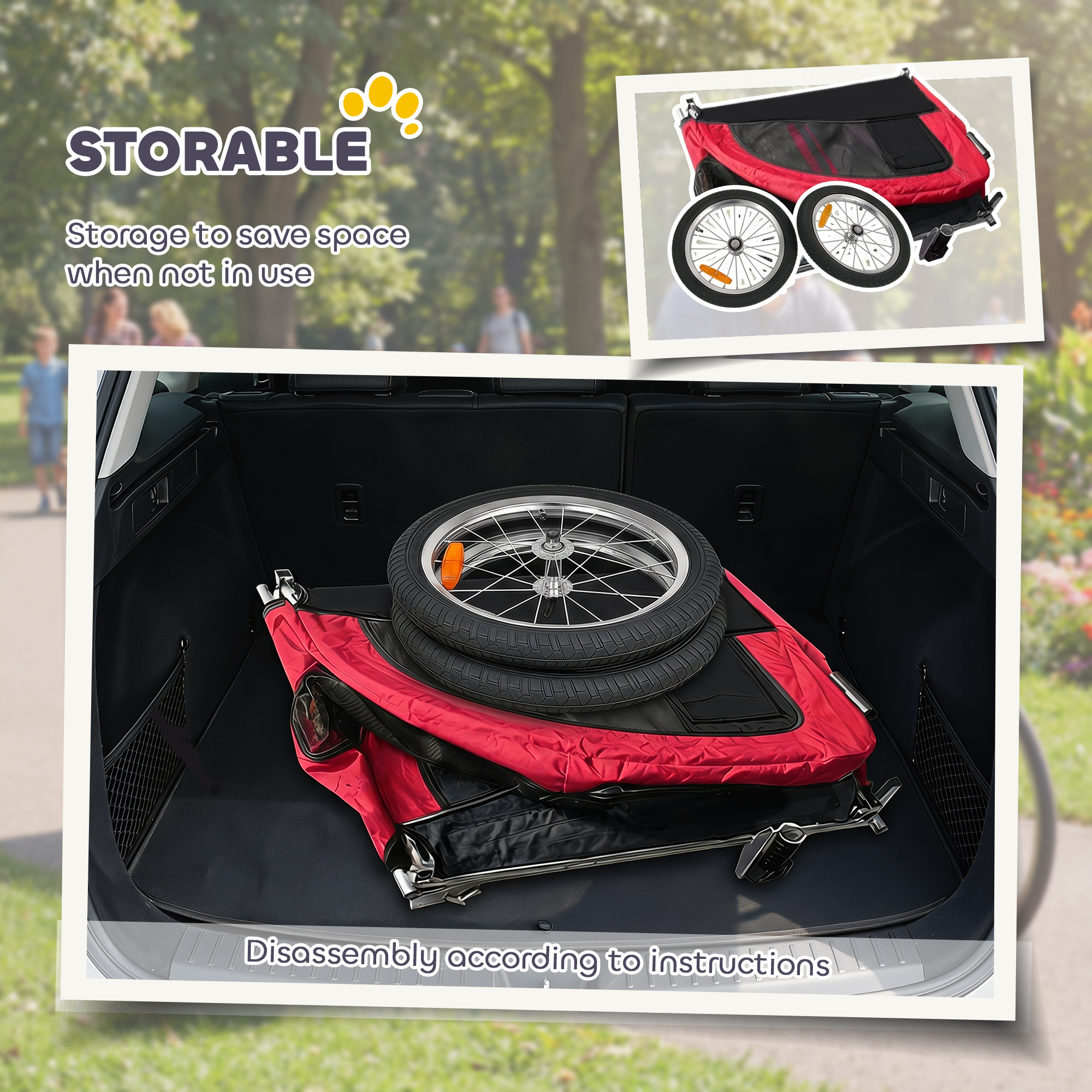 2 in 1 Dog Bike Trailer, Foldable Pet Stroller, Dog Bicycle Trailer with Suspension, Universal Bicycle Coupler, Red