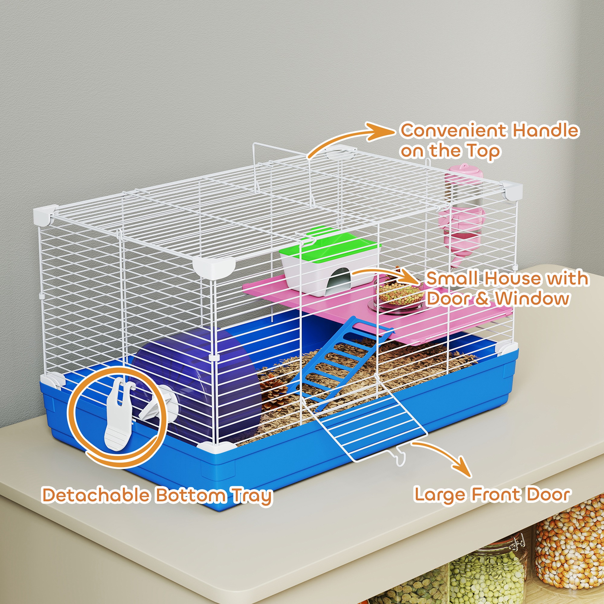 18.5" Hamster Cage with Exercise Wheel and Water Bottle Dish, Rat House and Habitats 2 Storey Design
