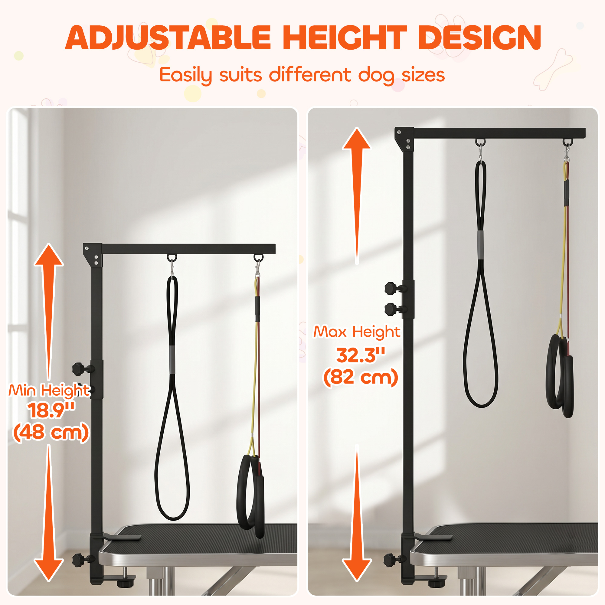 Dog Grooming Arm with Clamp Adjustable Foldable Dog Grooming 2 Loop Noose Small Medium Dogs 18.9" -32.3" Black