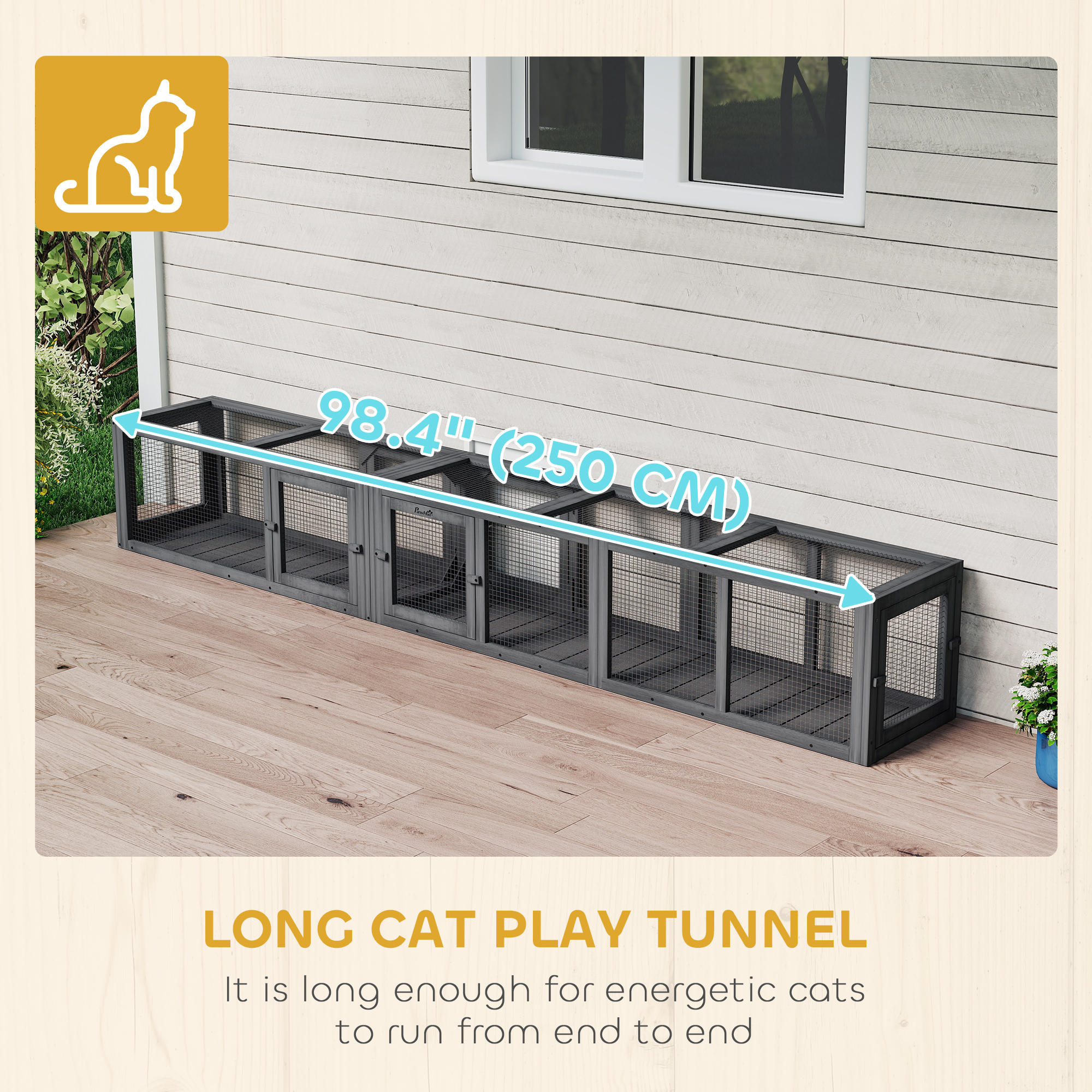 Cat Tunnel, Outdoor Cat Enclosure with Combinable Design, 8 Doors, 98" Kitty Toys for House, Window, Cage, Dark Grey