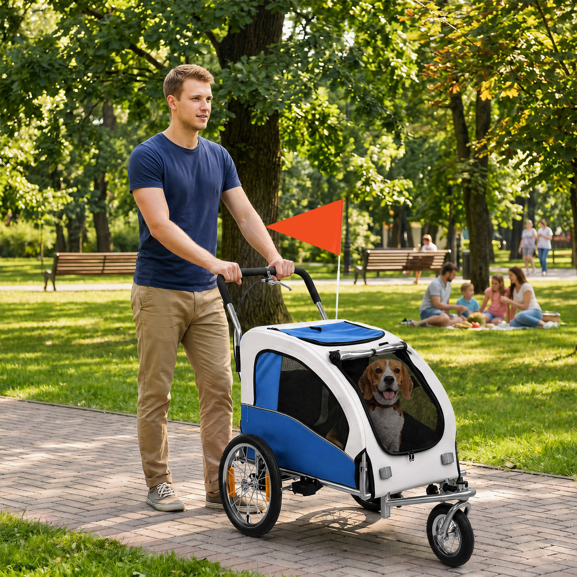 2 in 1 Dog Bike Trailer, Foldable Pet Stroller, Dog Bicycle Trailer w/ Suspension, Universal Bicycle Coupler, Light Grey