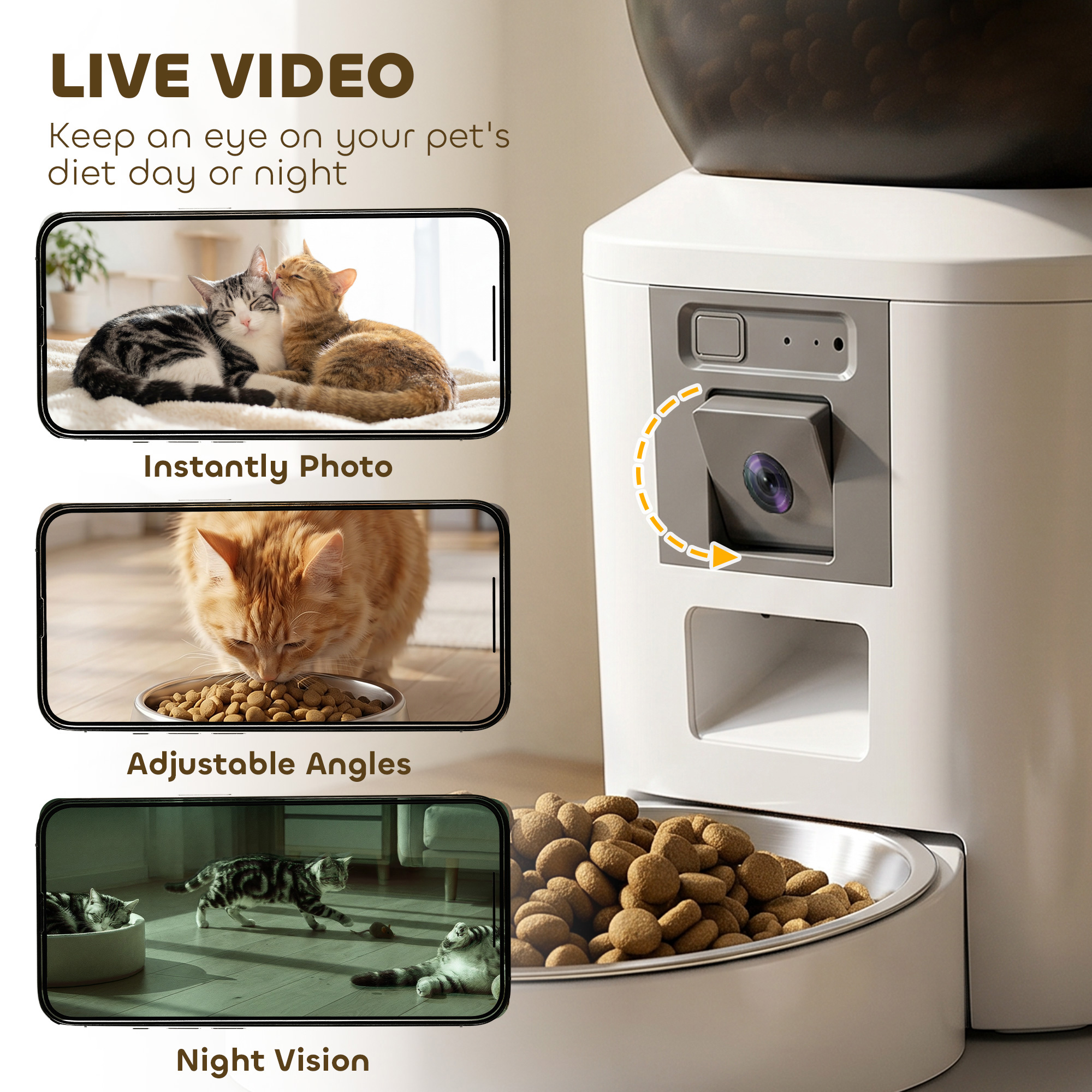 Automatic Cat Feeder with Camera, 2.4G WiFi, APP Control 8L Pet Feeder 1-10 Meals with 2-Way Audio, Dual Power Supply