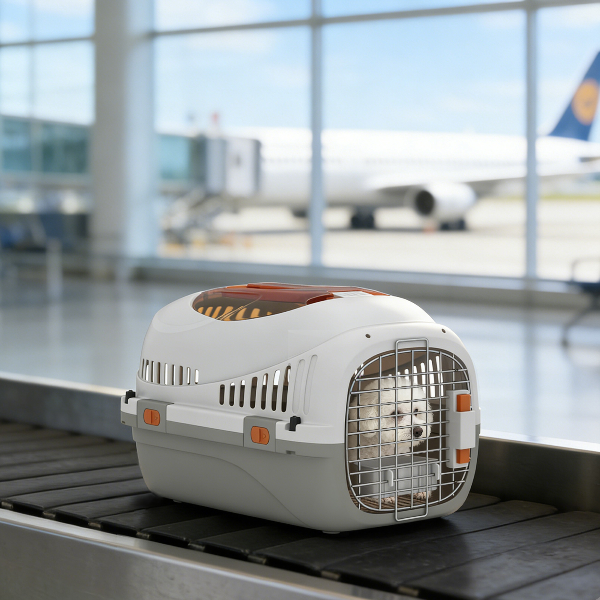 Hard-Sided Travel Pet Carrier, Plastic Dog and Cat Kennel for Small Dogs and Cats, Portable Crate with Steel Wire Door