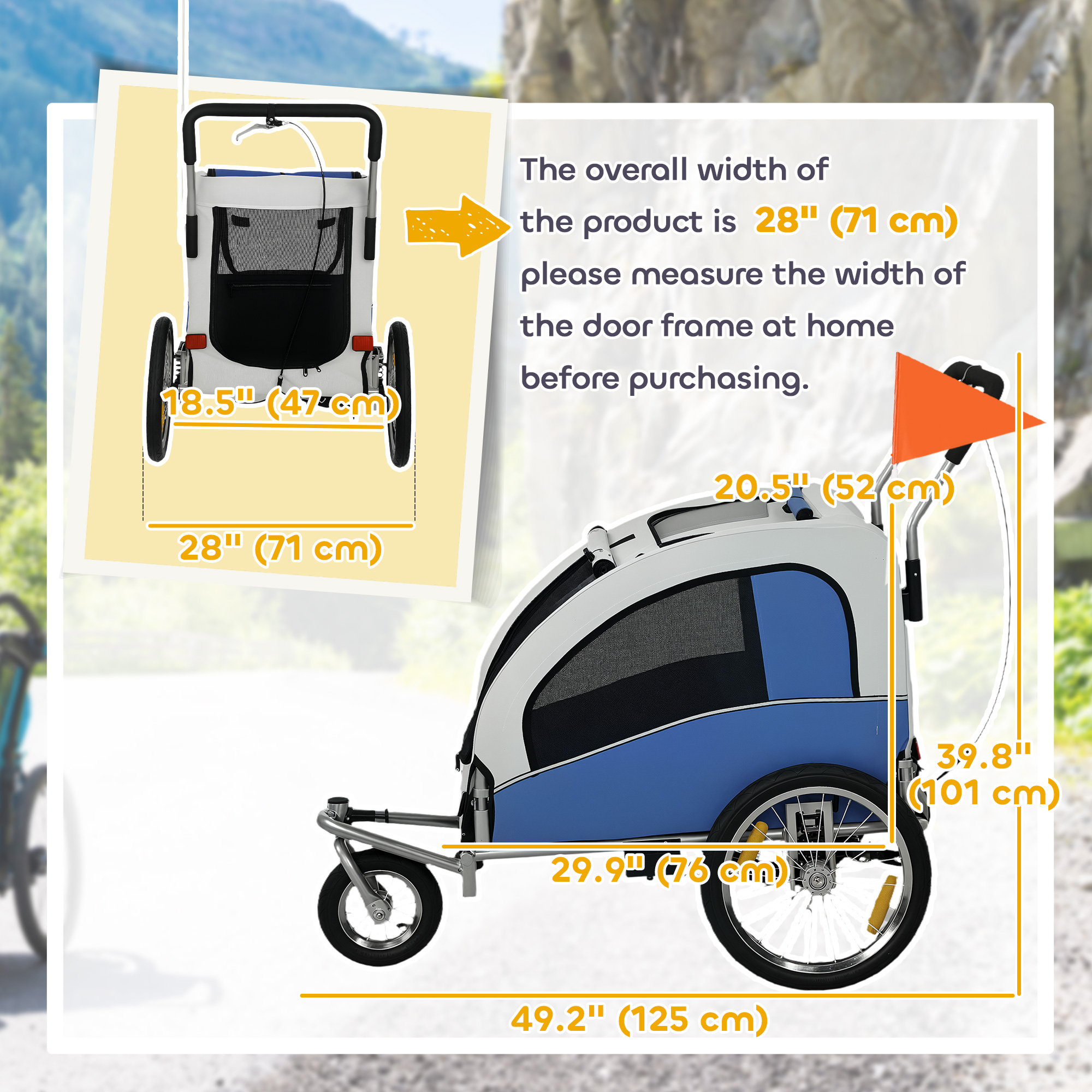2 in 1 Dog Bike Trailer, Foldable Pet Stroller, Dog Bicycle Trailer w/ Suspension, Universal Bicycle Coupler, Light Grey