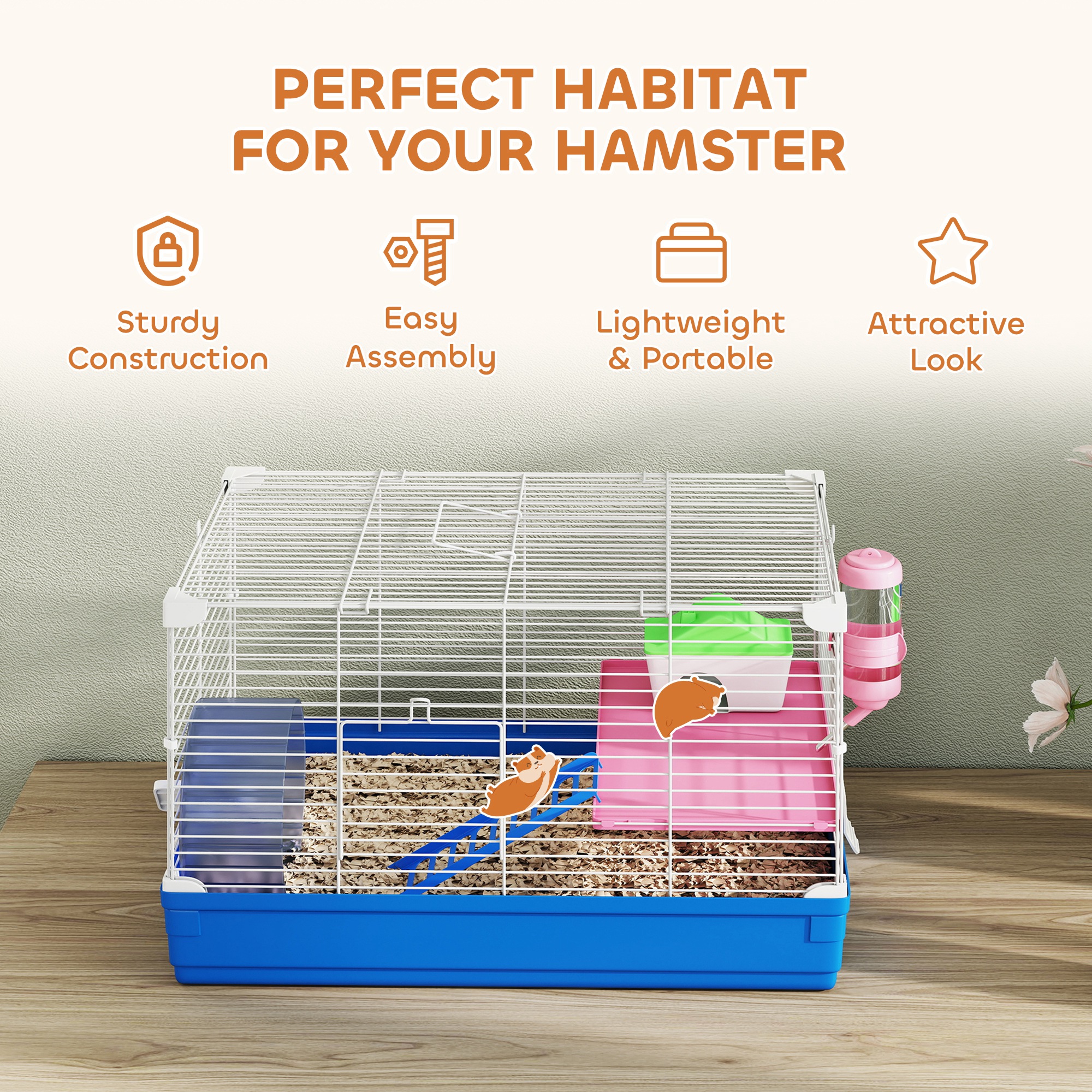 18.5" Hamster Cage with Exercise Wheel and Water Bottle Dish, Rat House and Habitats 2 Storey Design - Image 7