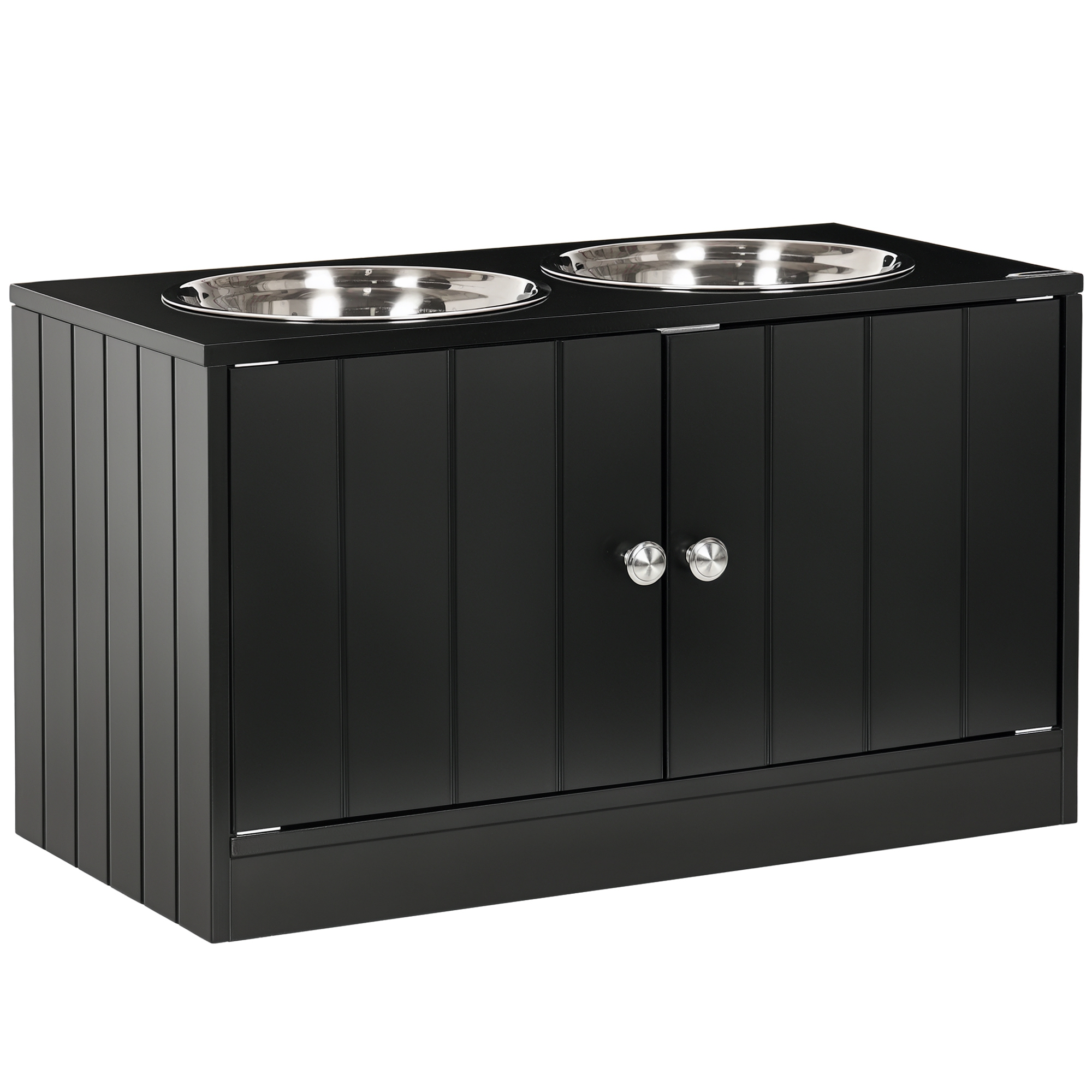 Elevated Dog Bowls for Large Dogs Pet Feeding Station with Stand, Storage, 2 Stainless Steel Food and Water Bowls, Black, 23.6" x 11.8" x 14"