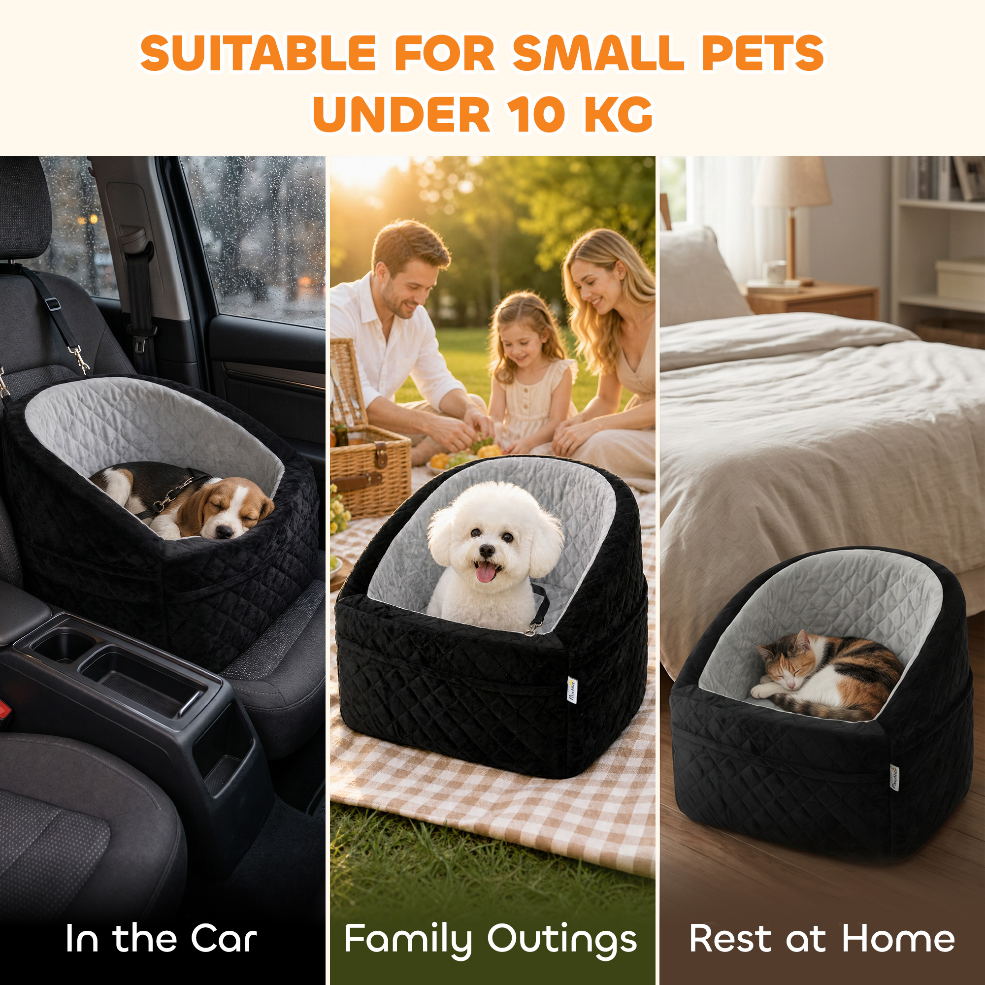 Dog Car Seat, Dog Booster Car Seat Washable with Adjustable Safety Leash, Storage Pockets for Small Under 10kg, Grey