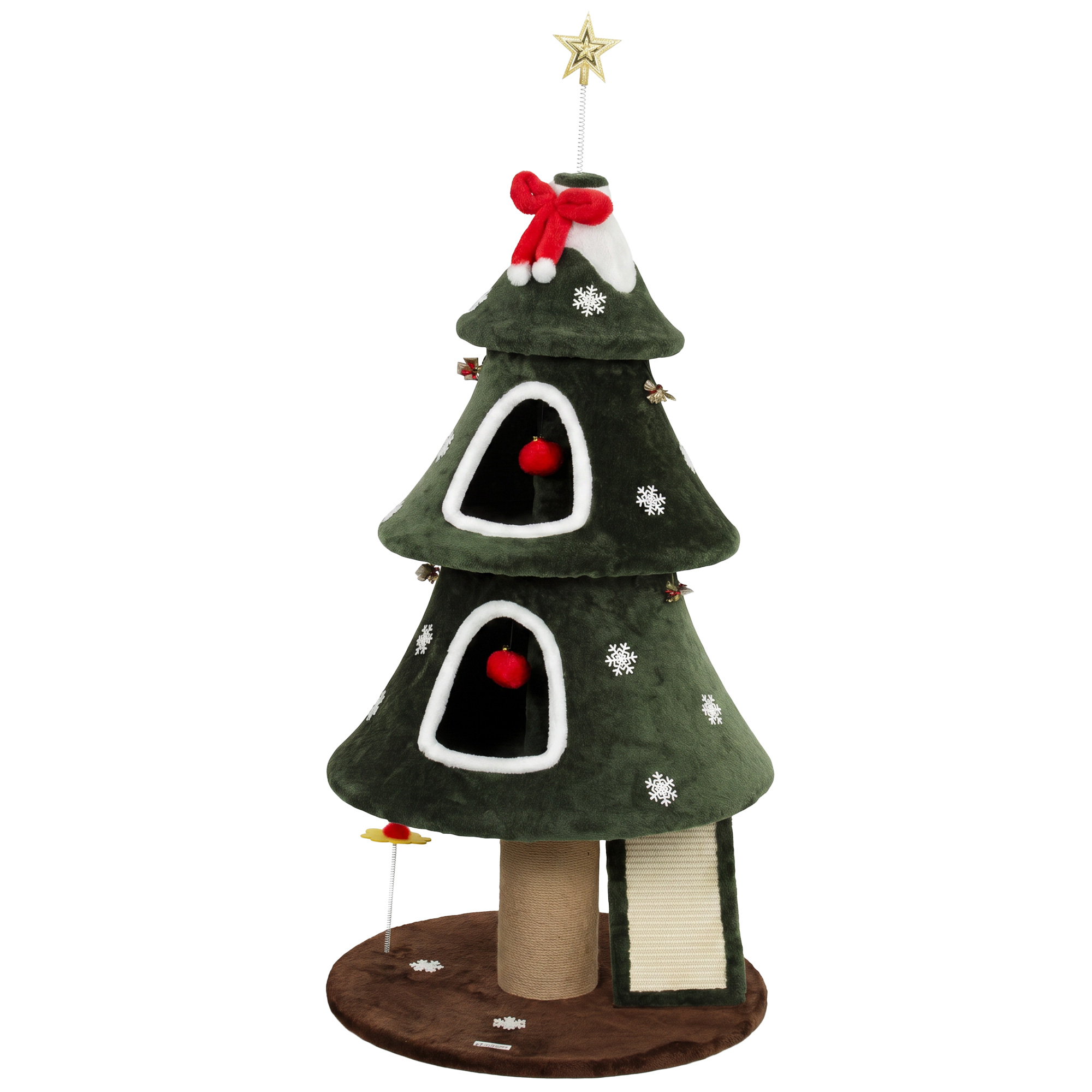52" Christmas Cat Tree, 2-Tier Cat Tower with Dual Condos, Scratching Posts, Sisal Ladder, Anti-Tip Rope