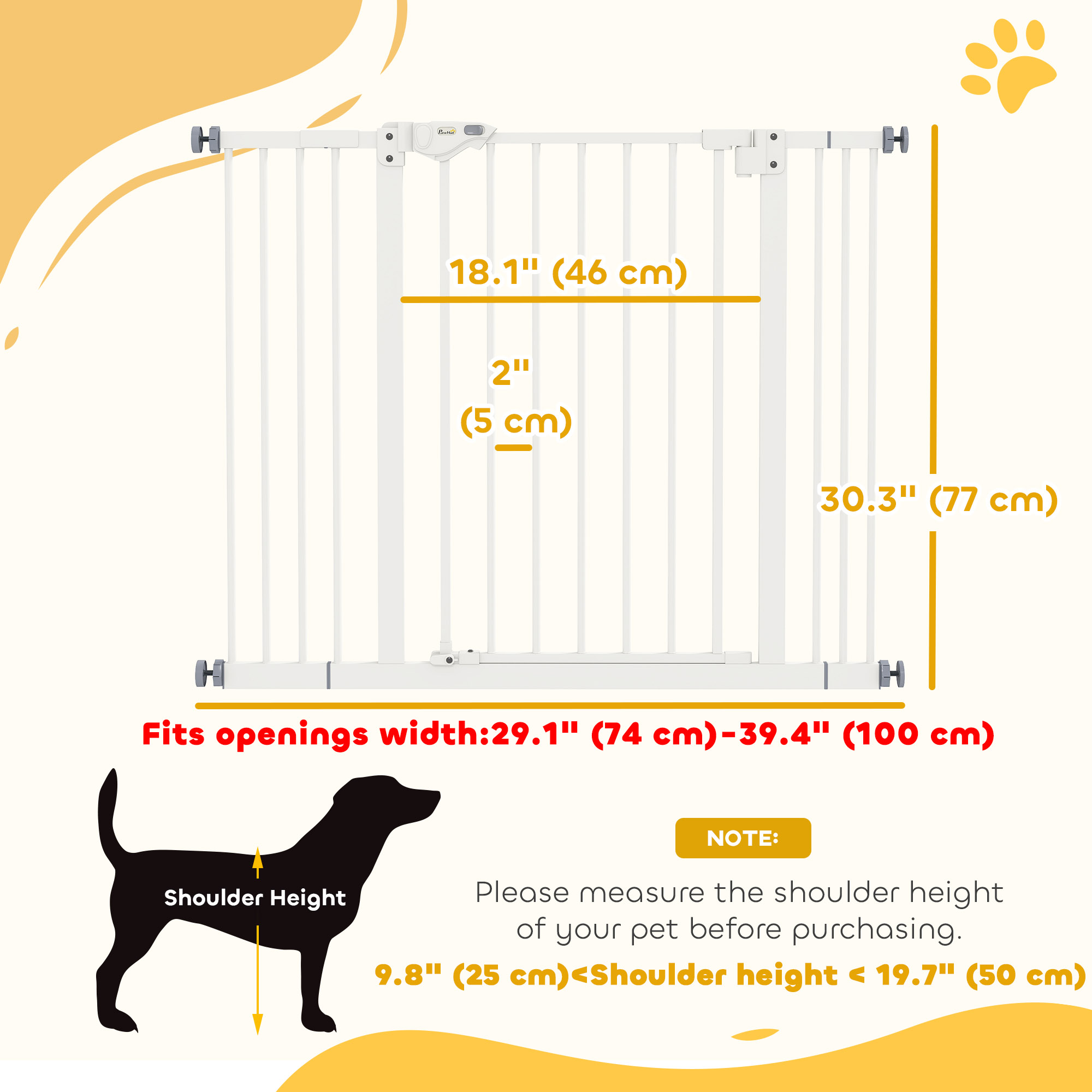 30 Inch Tall Pet Gate with Door Dog Gate and Barrier Indoor for Stairs, Pressure-Mounted Safety Gate, White