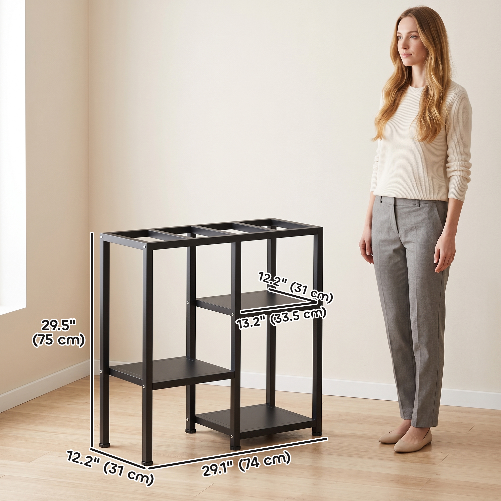 25 Gallon Fish Tank Stand, Metal Aquarium Stand with 3 Tier Storage Shelf, Adjustable Feet for Home Office, Black