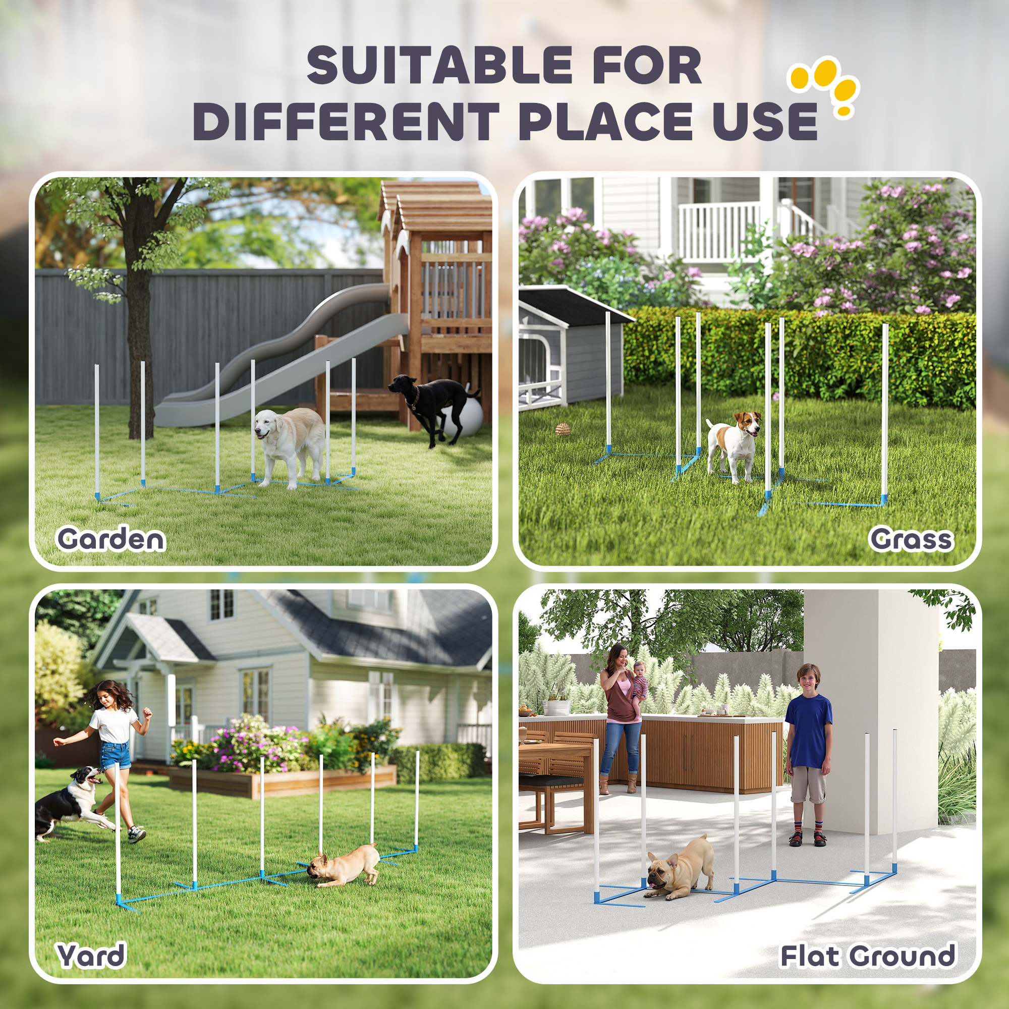 Adjustable Dog Agility Training Obstacle Set with Weaves Poles and Storage Bag for Pet Dogs Outdoor Games Exercise Blue and White
