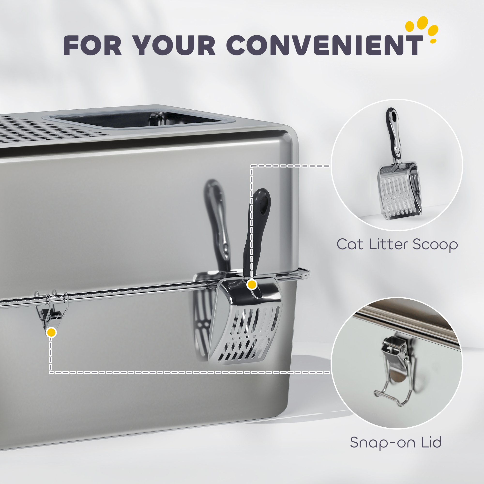 Stainless Steel Cat Litter Box with Lid, Extra Large Enclosed Litter Box with Top Litter-Catching Holes, Scoop, Silver