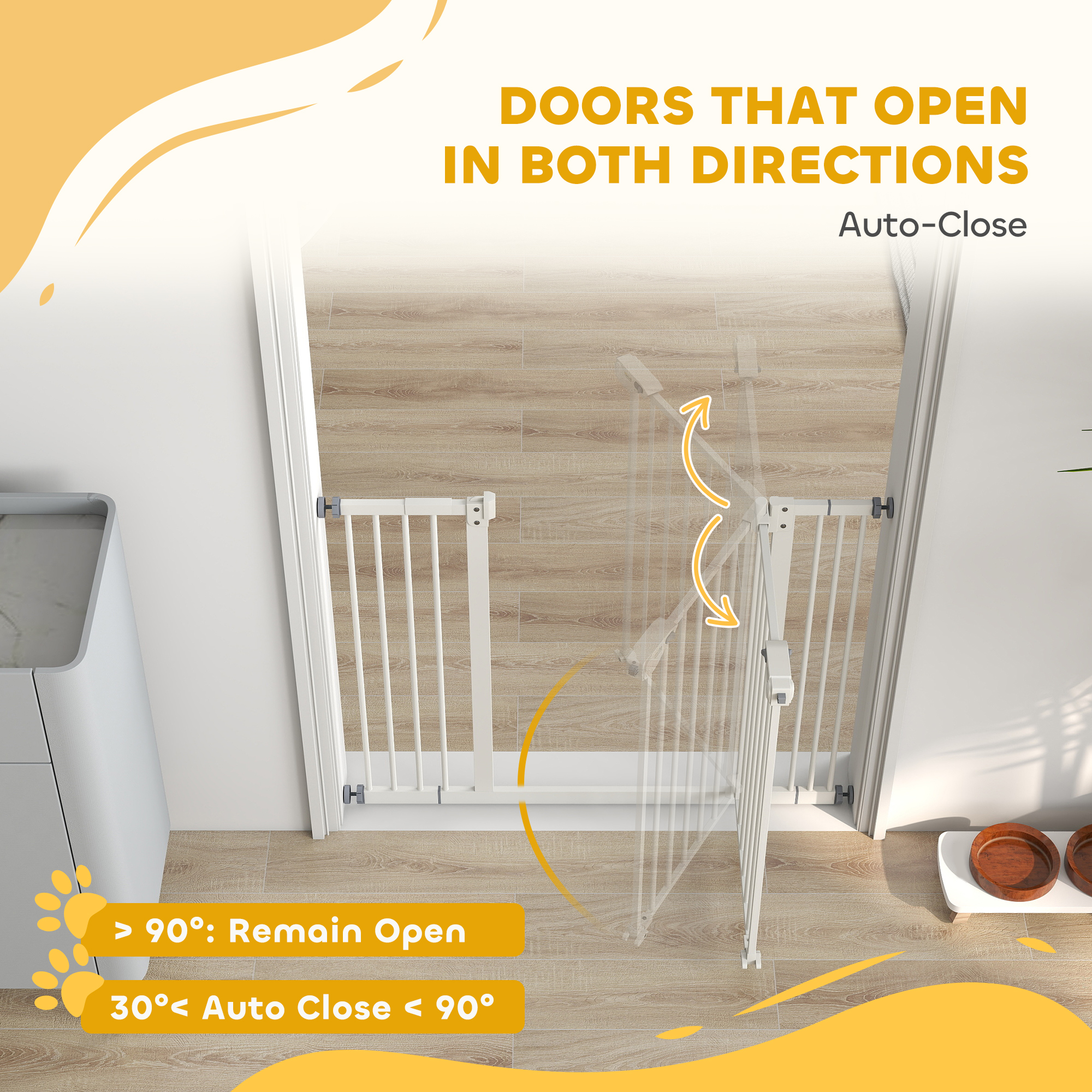 30 Inch Tall Pet Gate with Door Dog Gate and Barrier Indoor for Stairs, Pressure-Mounted Safety Gate, White