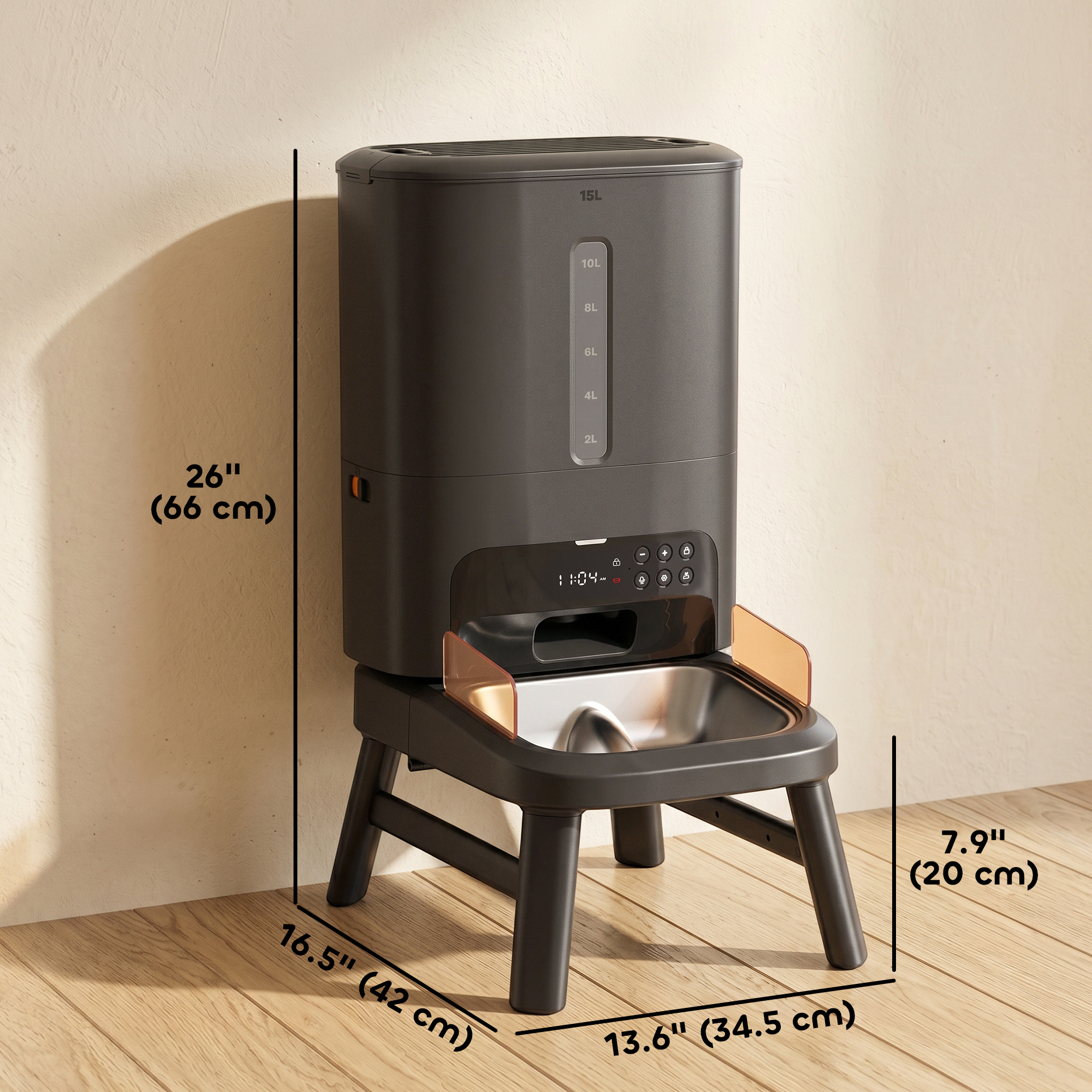 15L/63 Cups Anti-Clog Automatic Dog Feeder for Large Breed up to 23mm, Elevated Design, Dual Power, Easy to Set Up