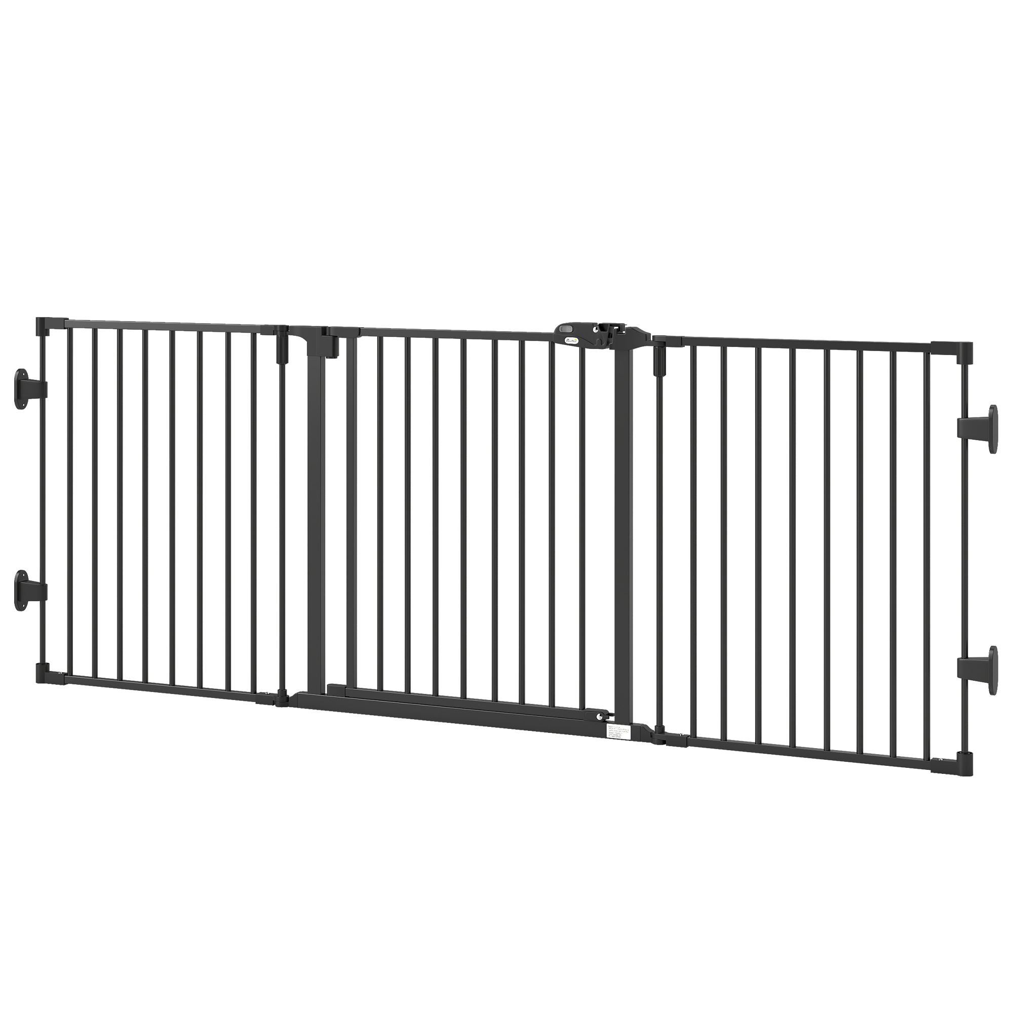 Foldable Dog Gate with Door, 3 Panel Metal Pet Gate for Stairs, Doorways and Fireplace, Auto-Close Safety Gate, Black