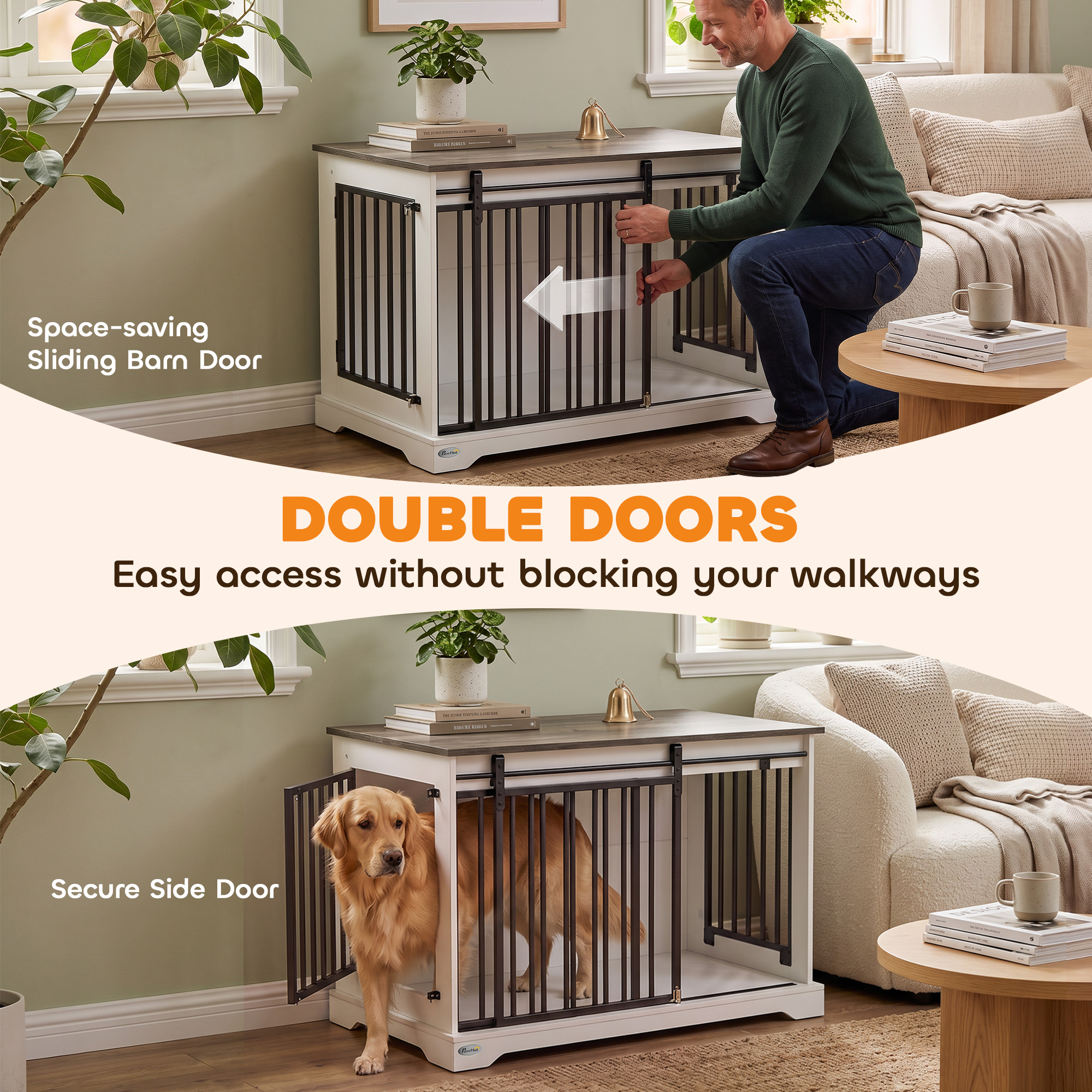 100 cm Dog Crate Furniture with Sliding Barn Door for Large Breeds, White