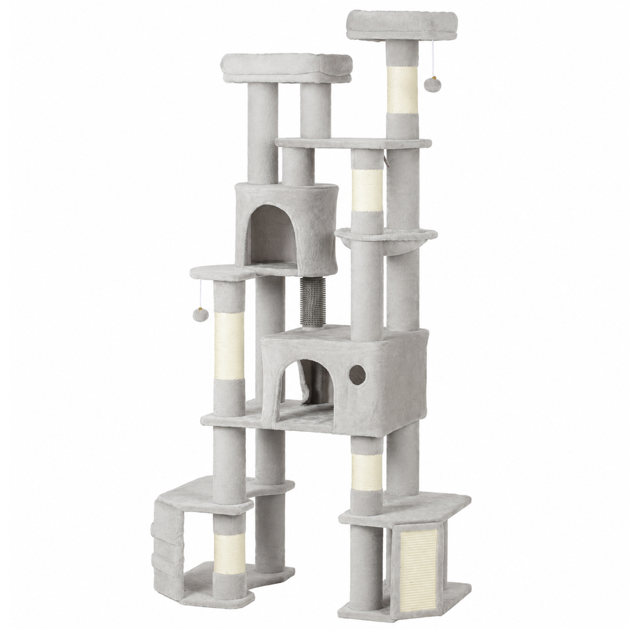 79" Tall Cat Tree for Indoor Large Cats Adult with Split Baseboard, 2 Cat Condos, 2 Beds, 5 Sisal Scratching Posts