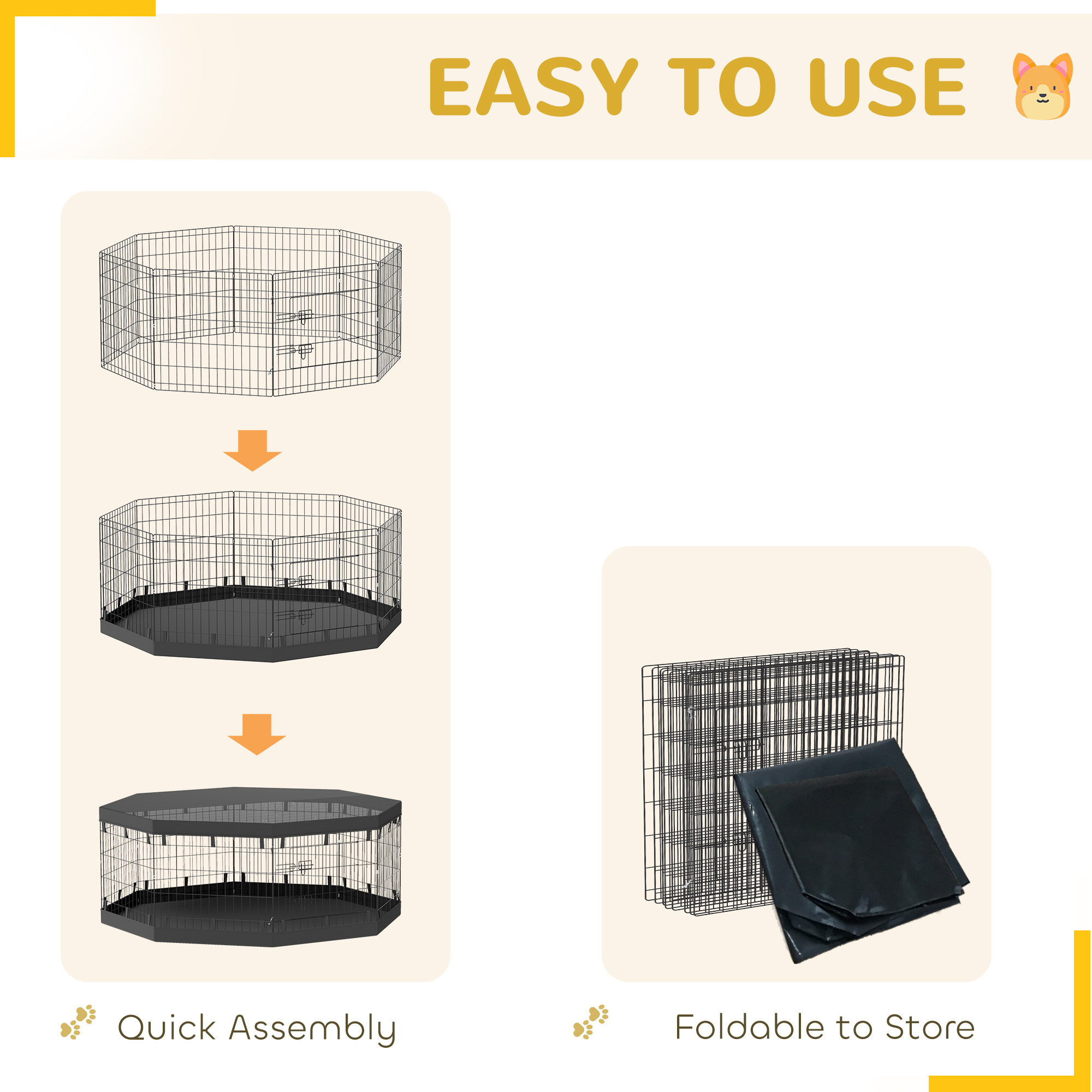 8 Panels Foldable Dog Playpen with Bottom Pad & Top Cover, 24" High