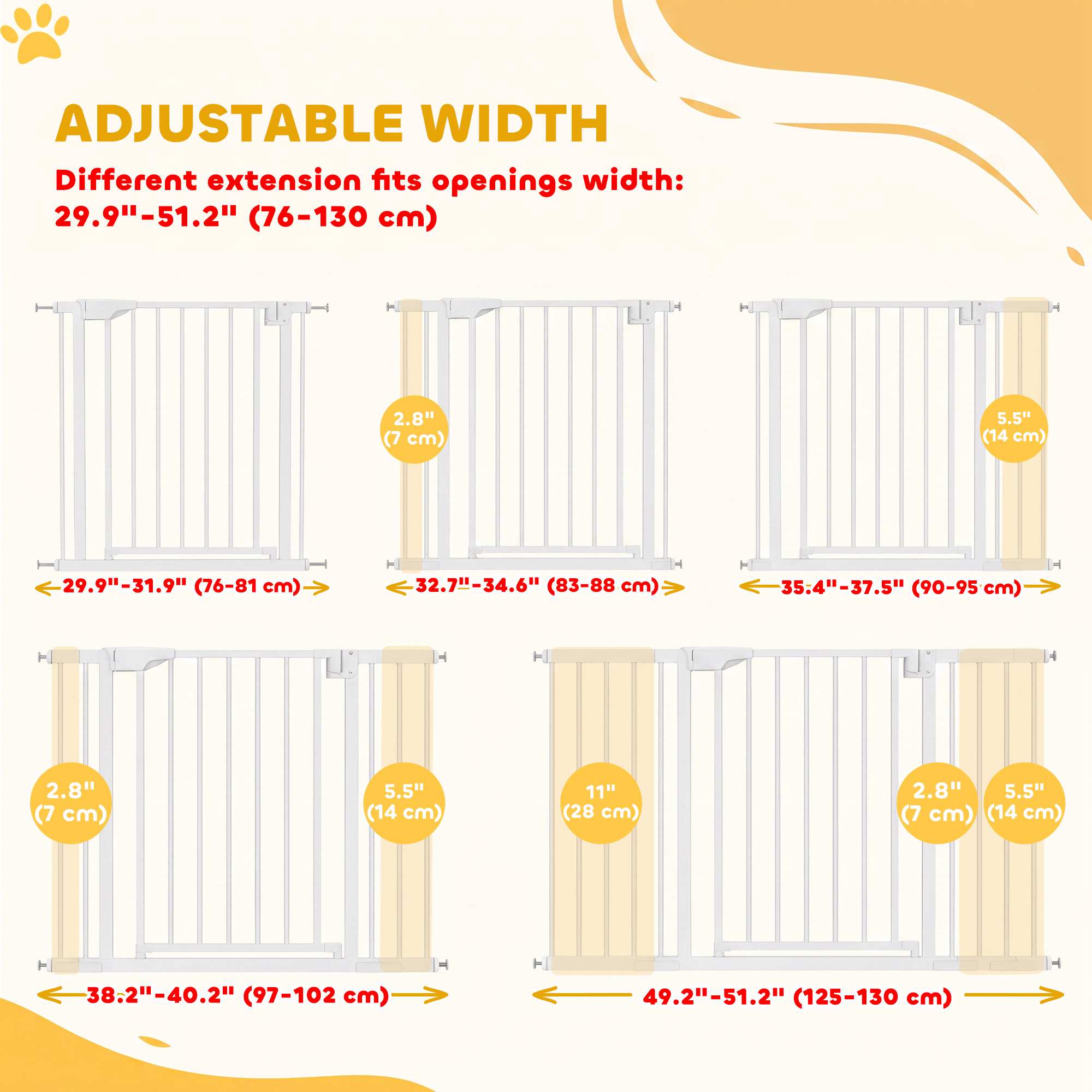 Baby Gate, Pet Safety Gate Pressure Fit, 30"-51" Wide with Two-Way Open, Auto-Close for Stair, Doorways, Hallways, Black