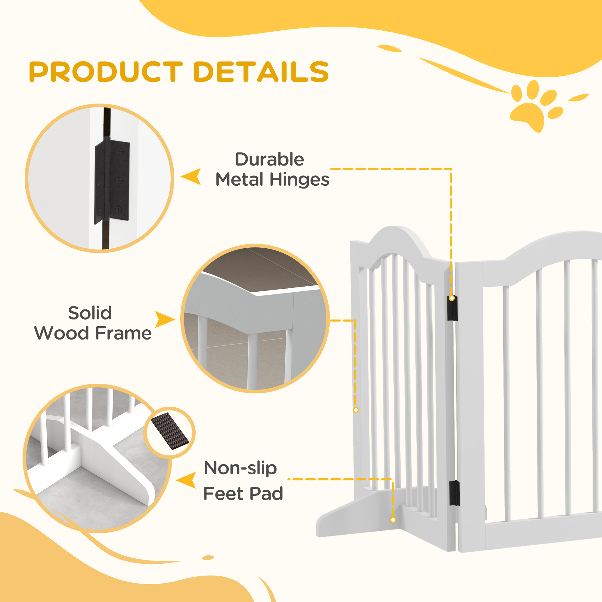 24"H Foldable Dog Gate, 5 Panels Freestanding Pet Gate Barriers Indoor with Support Feet