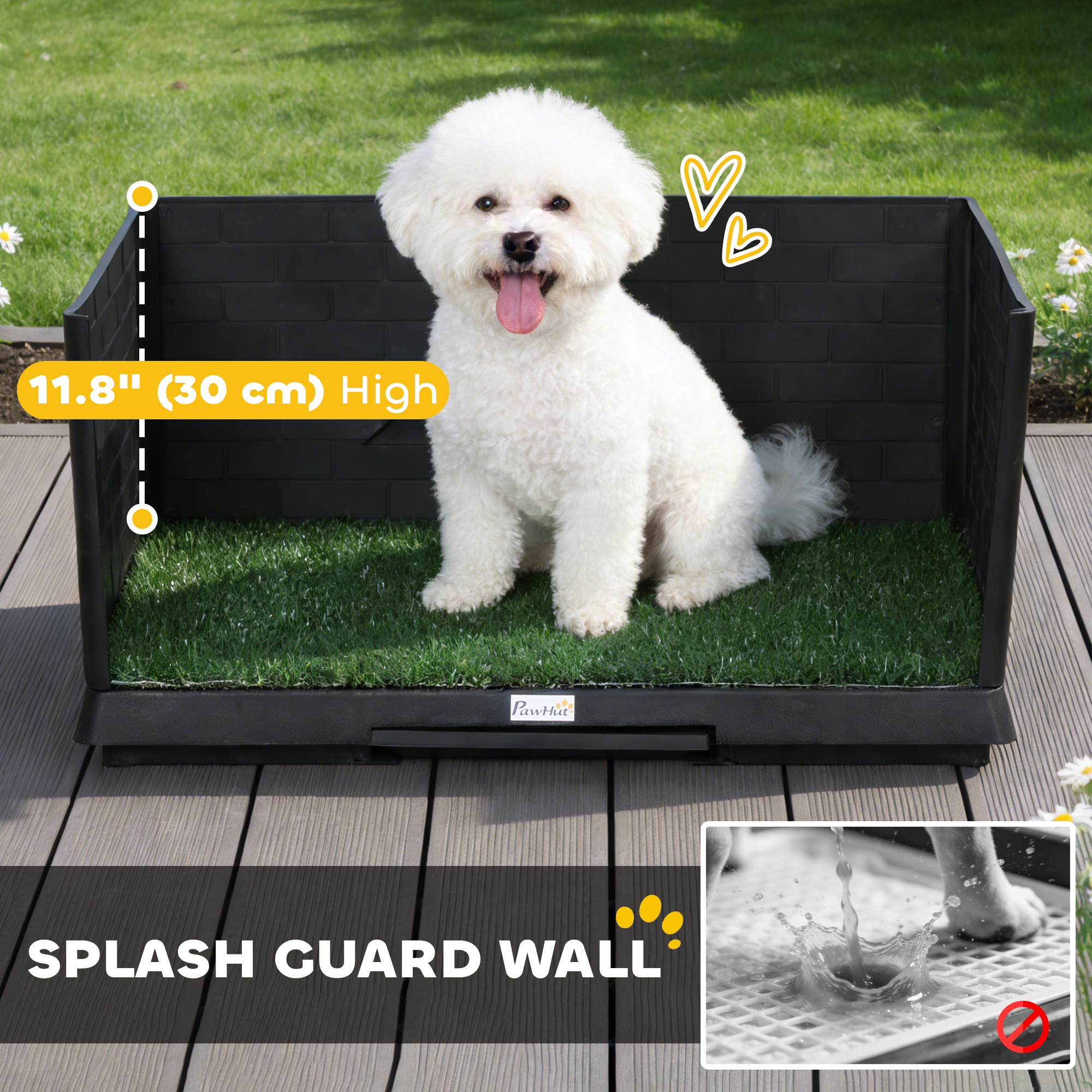 Dog Grass Pad with High Walls and Tray, Indoor Potty Tray for Puppy Training, Pee Pad Holder with Artificial Grass