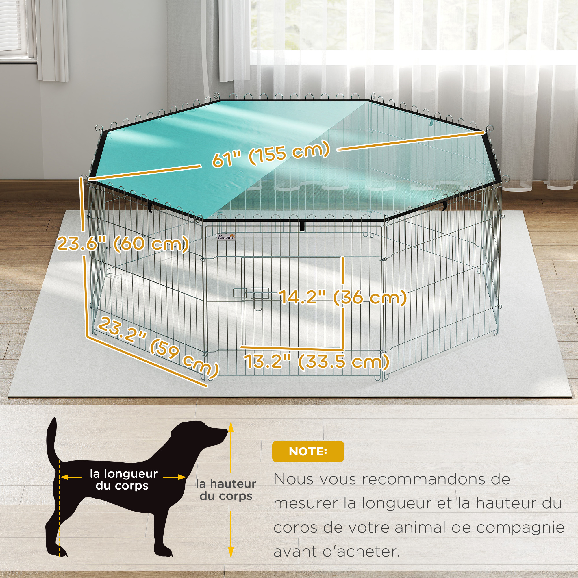 Foldable Pet Playpen with Top Cover, Portable Heavy Duty Dog Pen for Dogs, Cats, Chickens, Rabbits