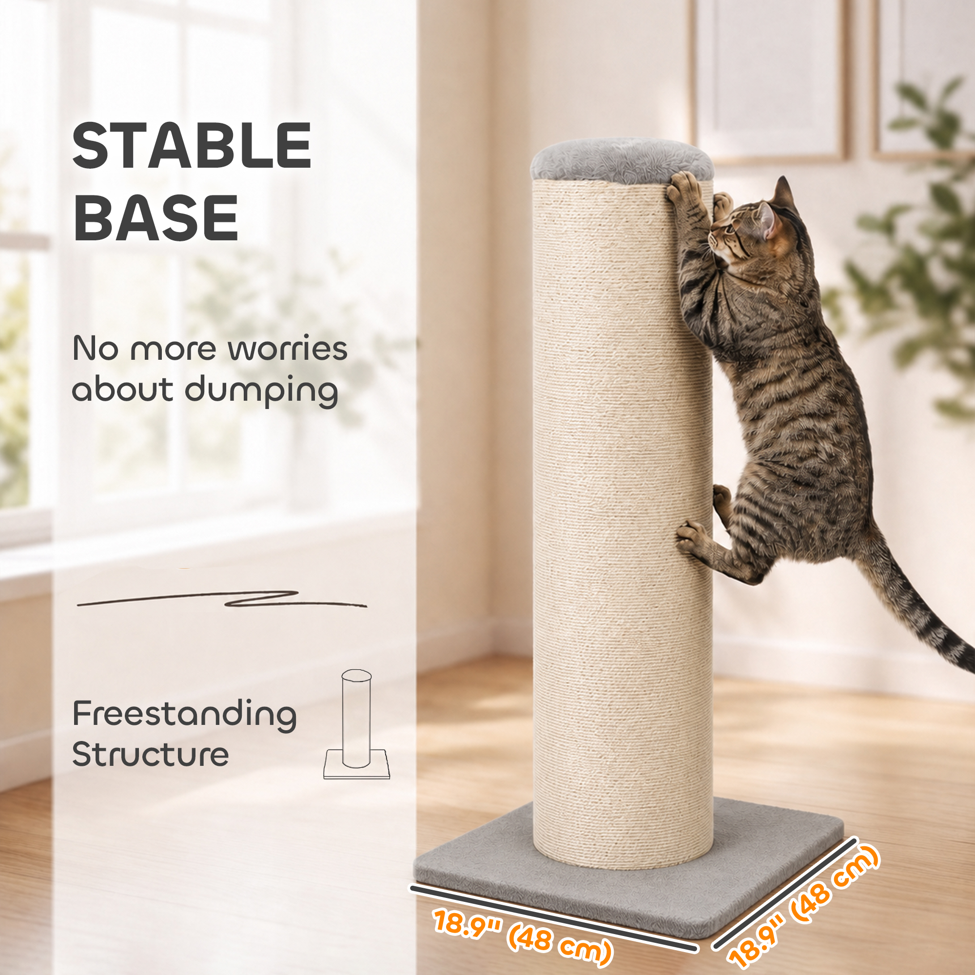 30" Tall Cat Scratching Post, 7.9" Large Diameter Scratch Post with Natural Sisal Rope and Stable Base