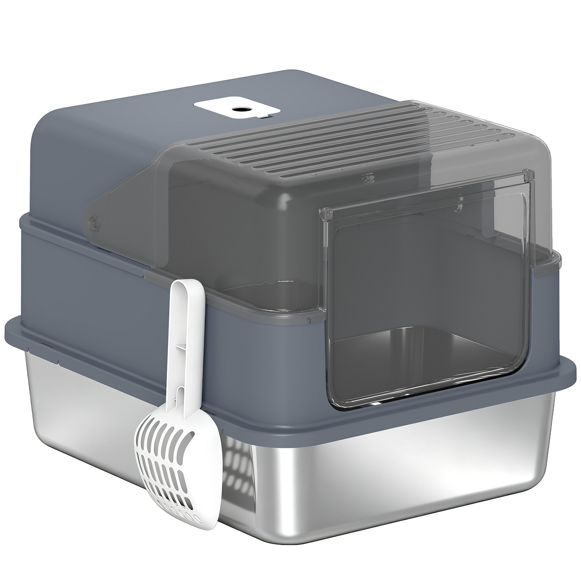 Stainless Steel Cat Litter Box with Lid, High Sided Enclosed Metal Litter Box w/ Scoop, Deodorization Bags for Cats
