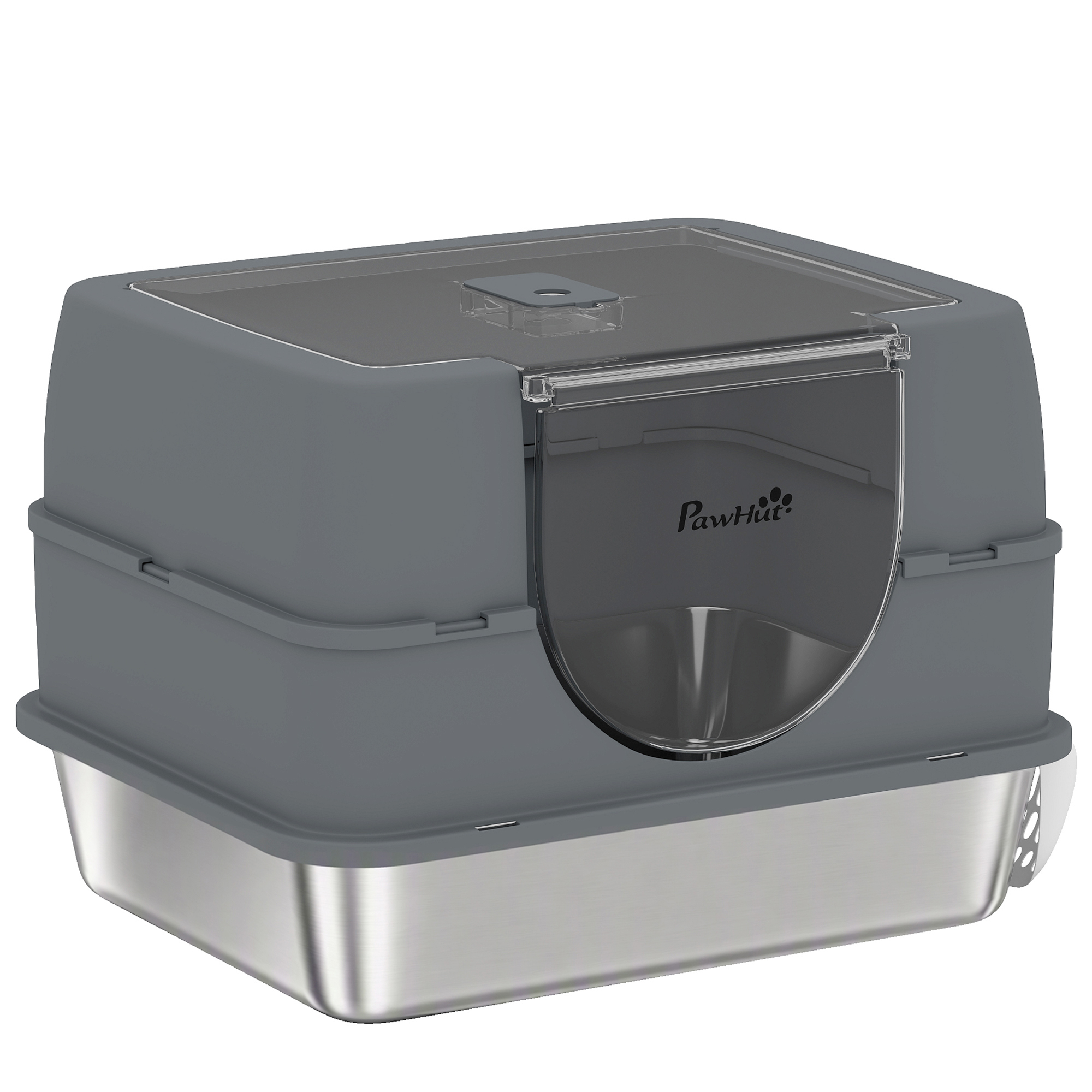 Stainless Steel Cat Litter Box with Lid, High Sided Enclosed Litter Box with Removable Lid, Tray, Scoop