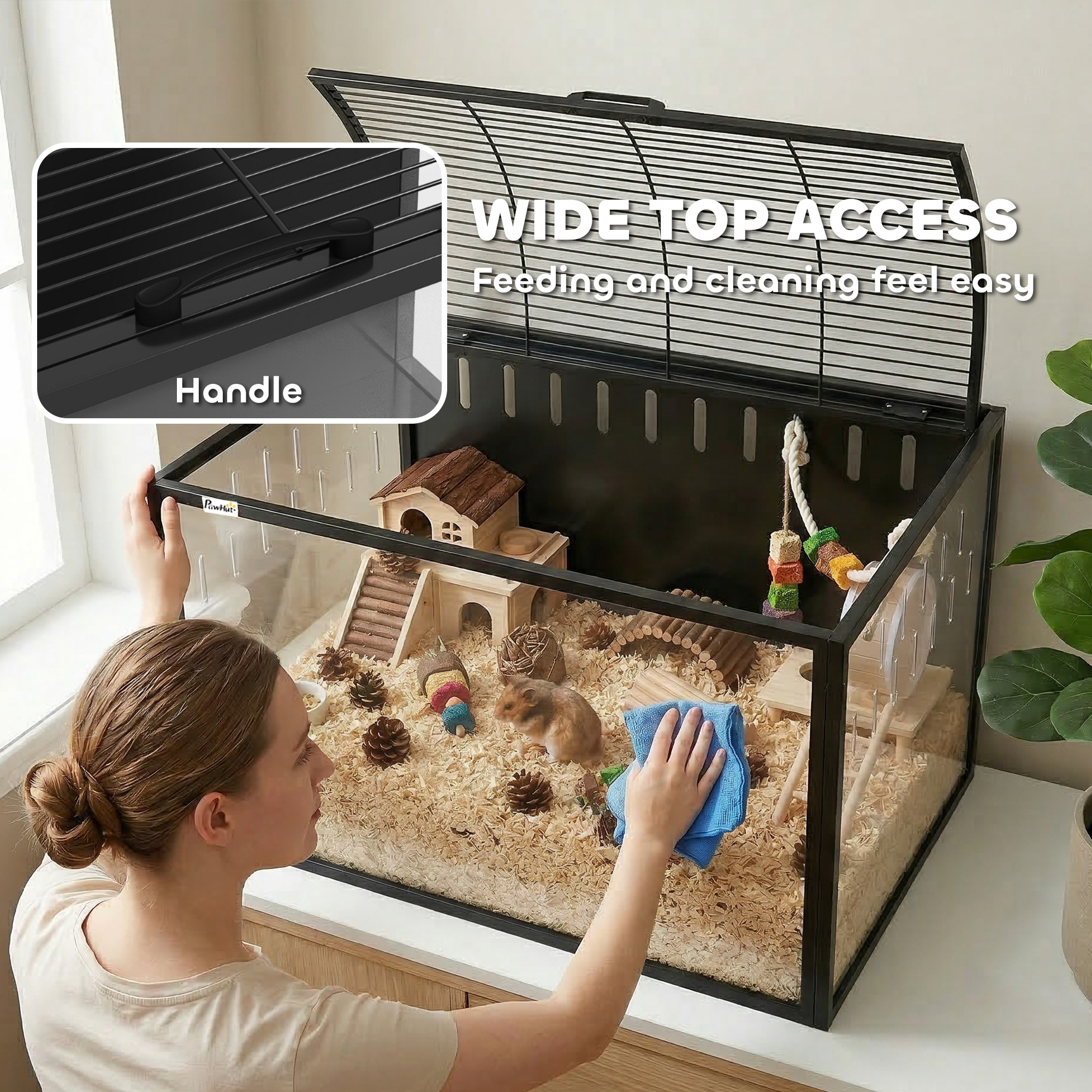 31.9" L Hamster Cage, Large Hamster Habitats Steel Frame Chewproof, Deep Bedding Space for Pets Enrichment