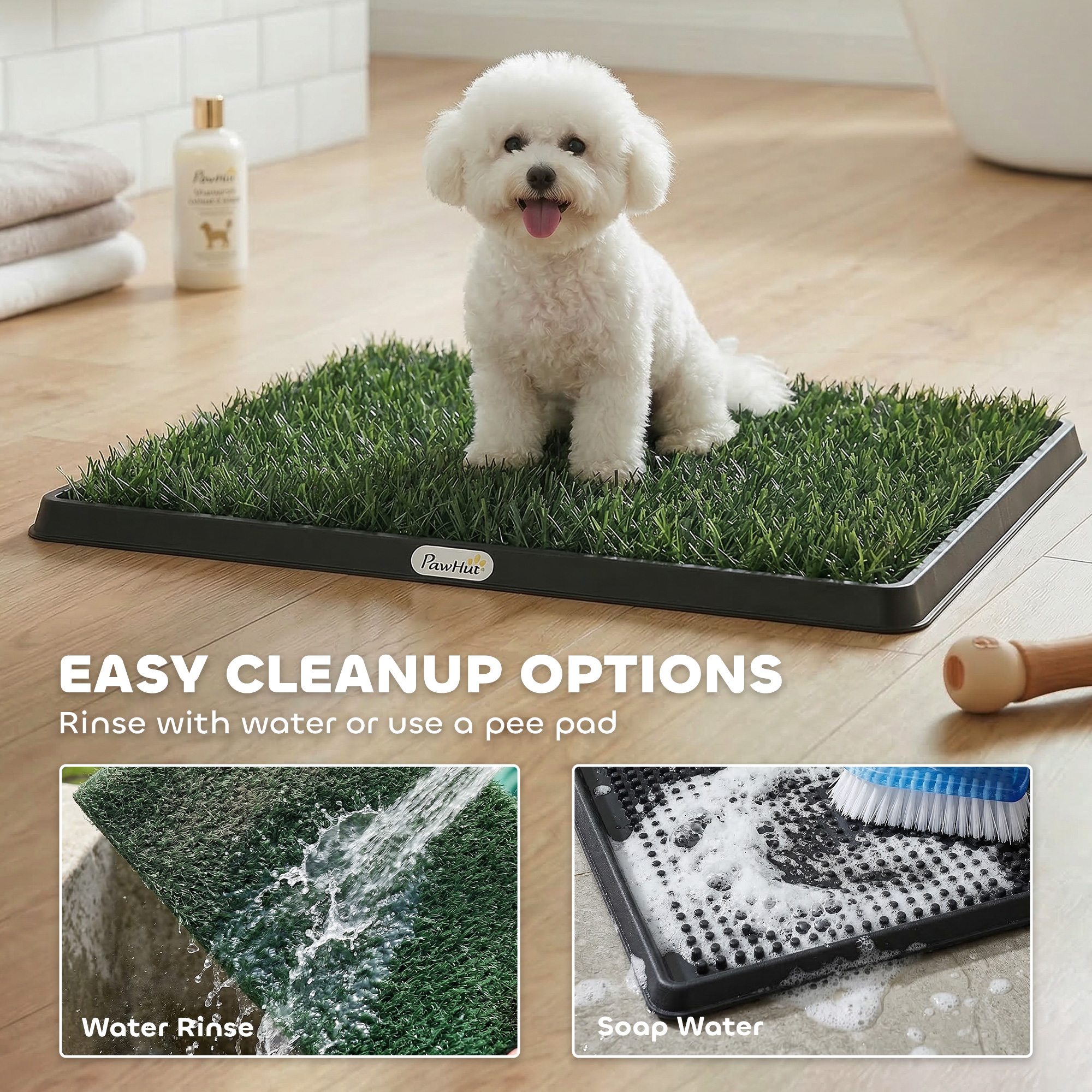 Dog Grass Pad with Tray, Artificial Grass Pet Training Toilet with Drainage Grid, 2 Grass Mats