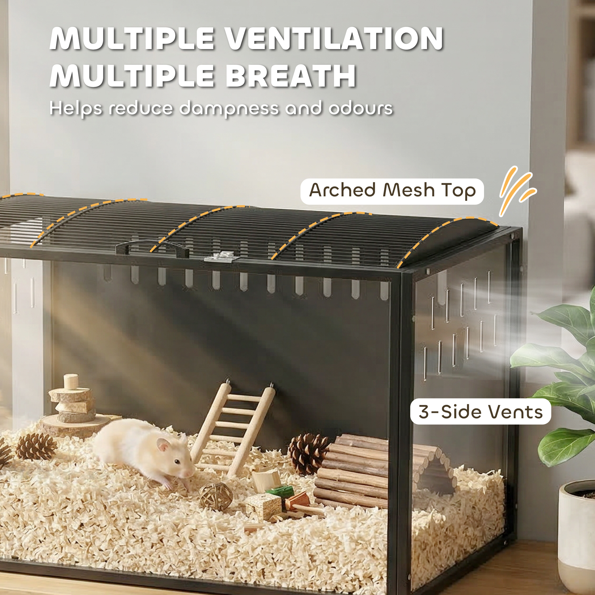 41.3" L Hamster Cage, Large Hamster Habitats Steel Frame Chewproof, Deep Bedding Space for Pets Enrichment