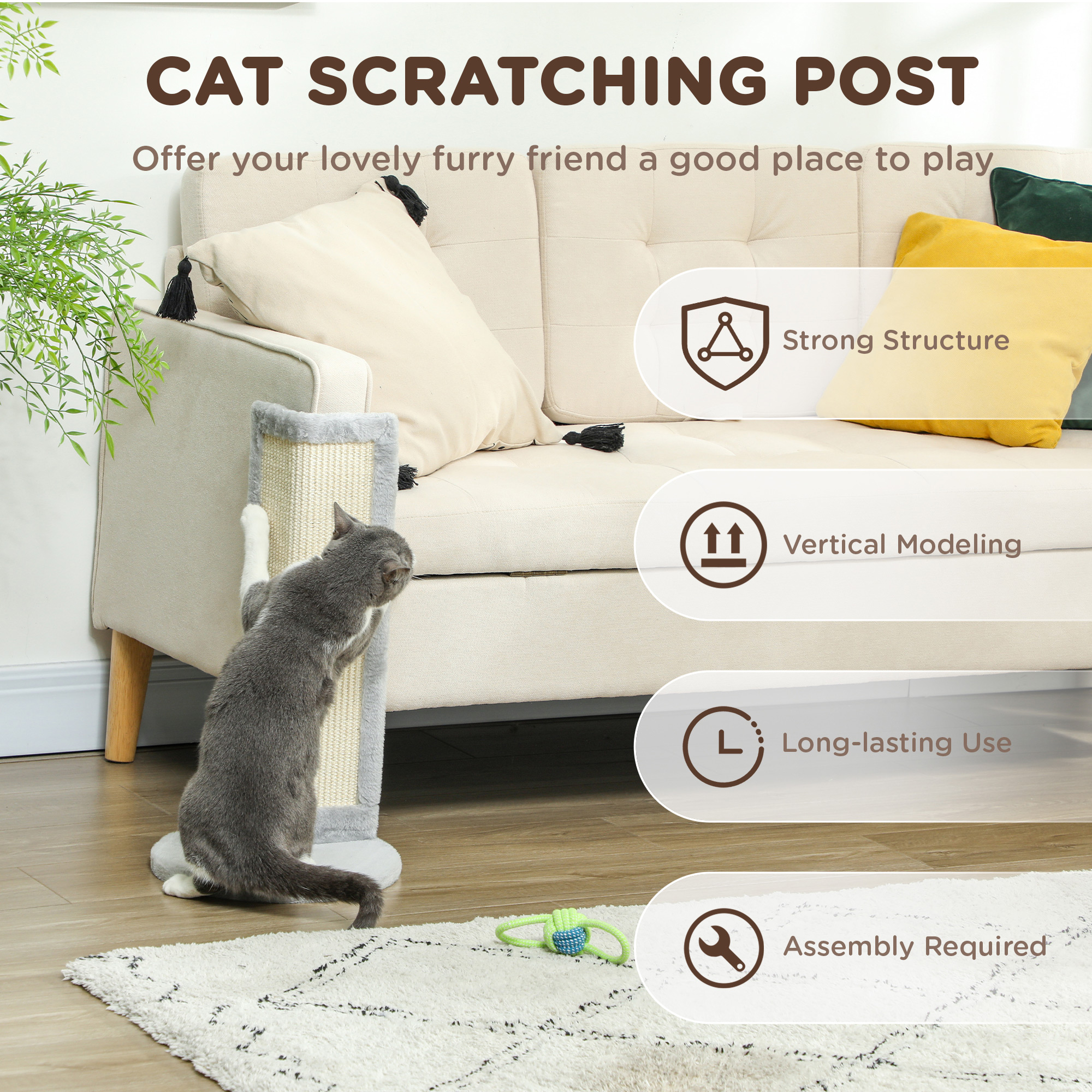 Cat Scratching Post for Indoor Kittens, 22"H Cat Scratch Post with Sisal Scratching Pad, Stable Base