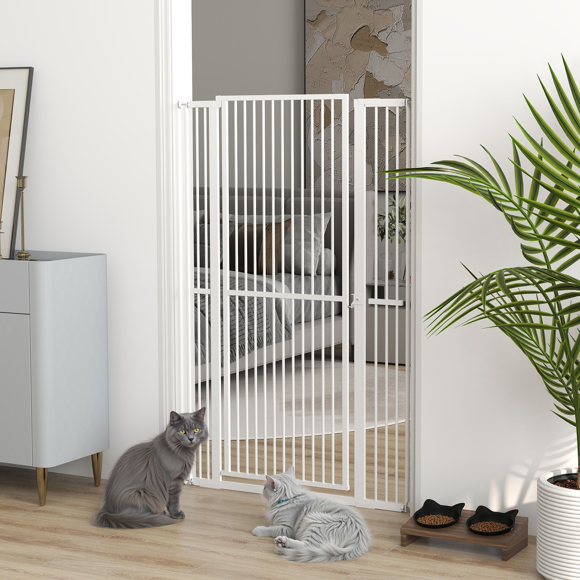 59" Extra Tall Cat Gate, 30"-41" Pet Gate with 2.8" and 5.5" Extensions, for Doorway, Hallway, Stairway, White