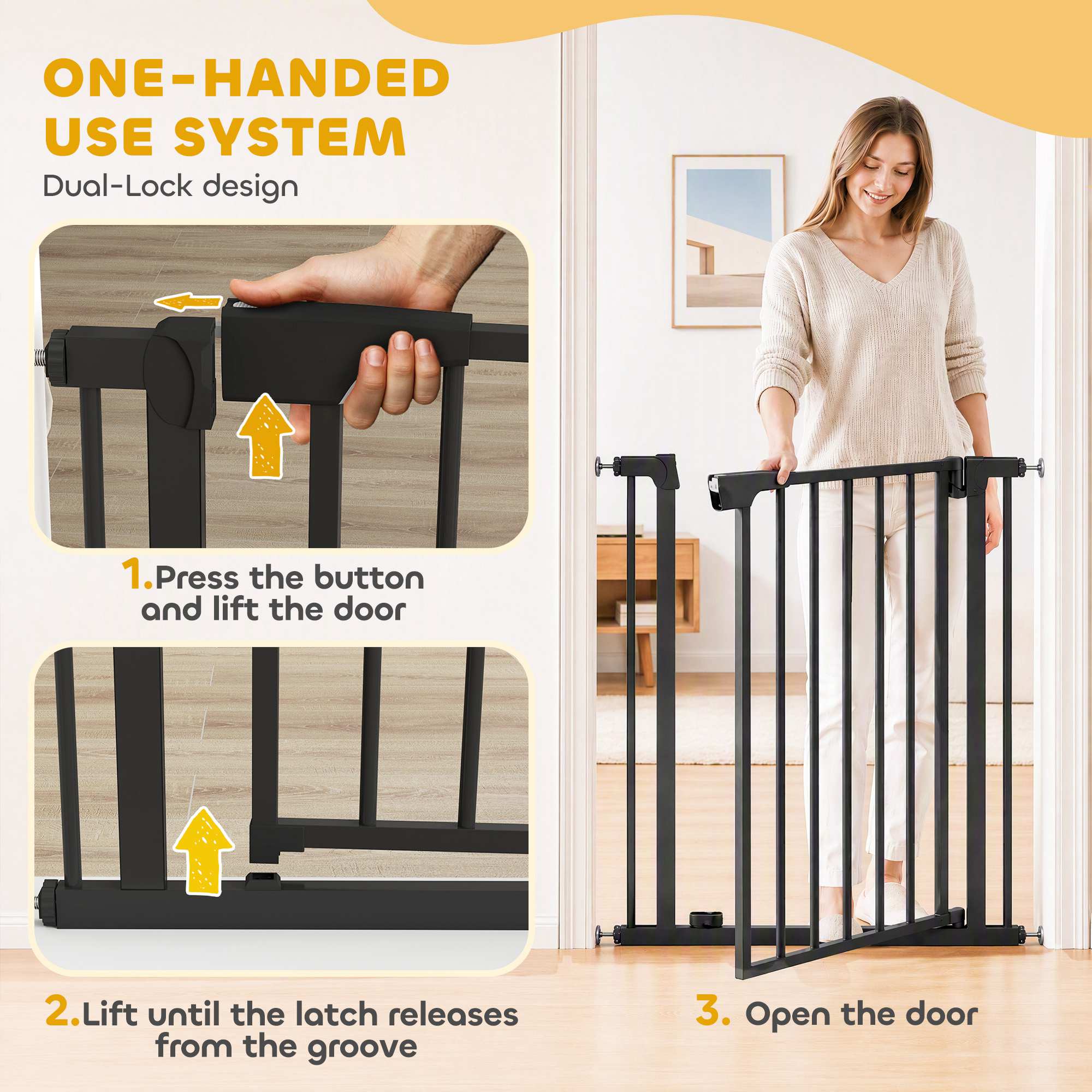 30"-32" Baby Gate, 36"H Pet Gate with Auto-Close, Two-Way Open, Pressure Mounted, Black