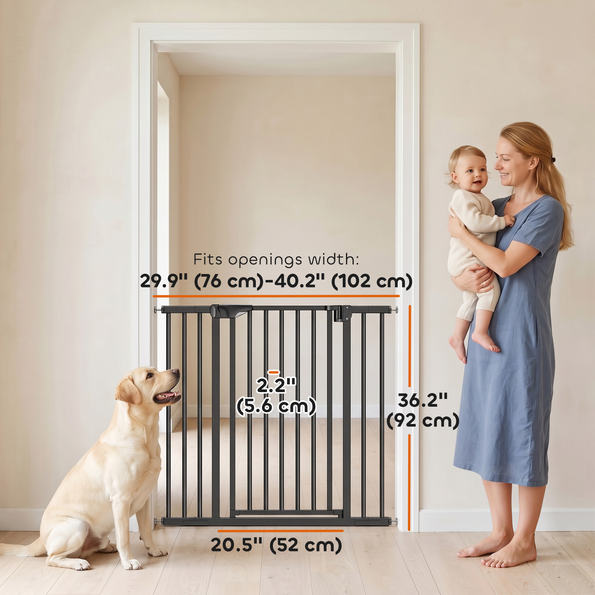 Baby Gate, 30"-32", 33"-35", 35"-37", 38"-40"W Pet Gate with Auto-Close, Two-Way Open, Pressure Mounted