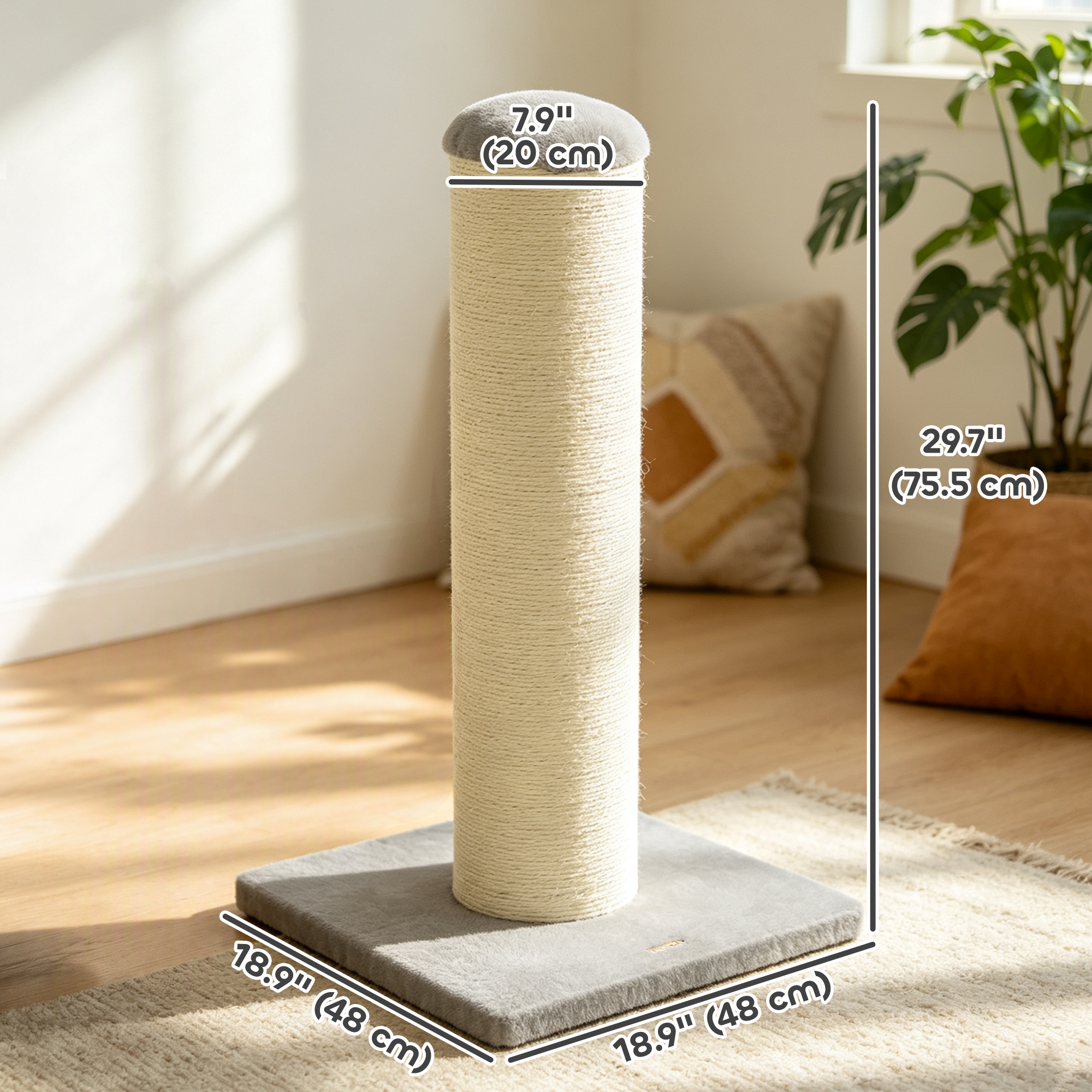 30" Tall Cat Scratching Post, 7.9" Large Diameter Scratch Post with Natural Sisal Rope and Stable Base