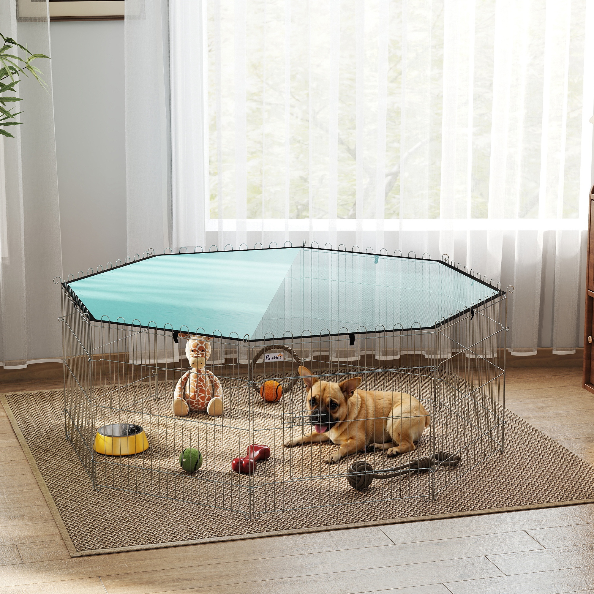 Foldable Pet Playpen with Top Cover, Portable Heavy Duty Dog Pen for Dogs, Cats, Chickens, Rabbits