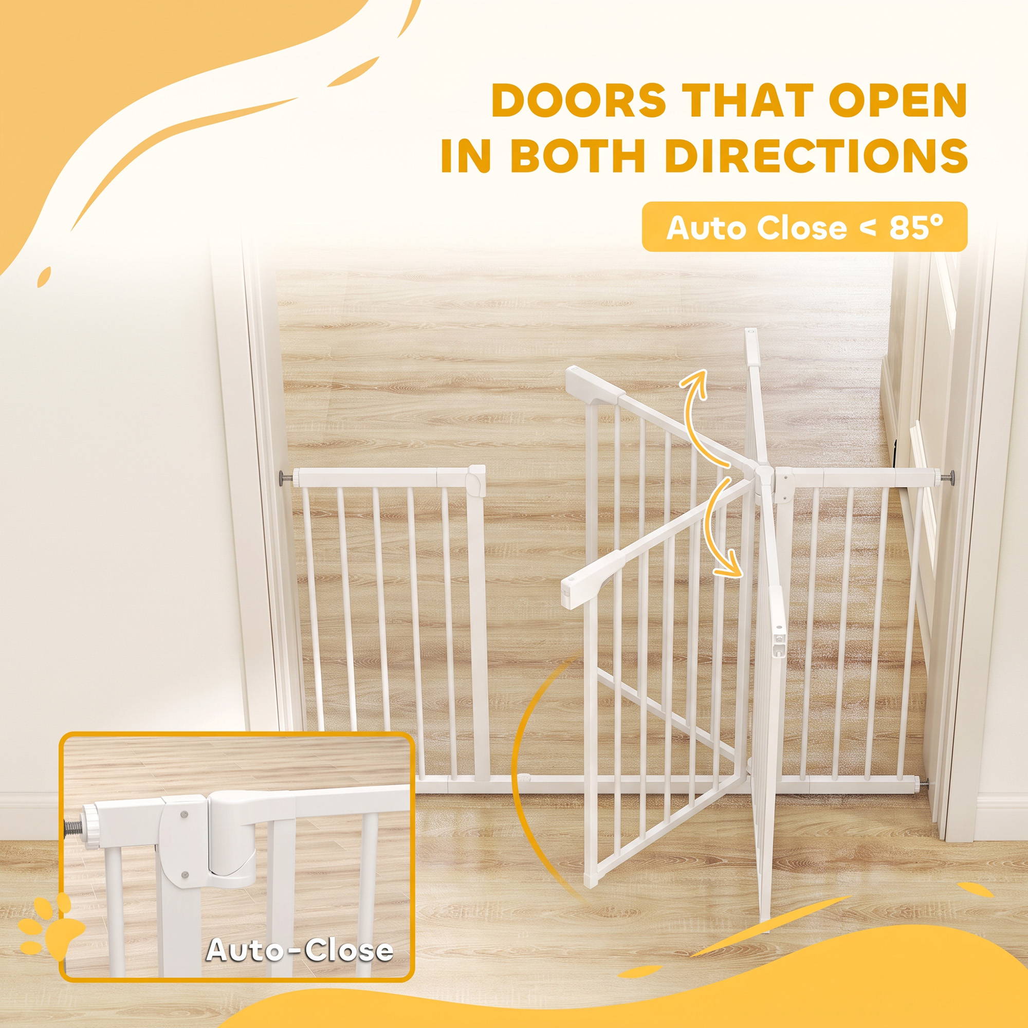 Baby Gate, Pet Safety Gate Pressure Fit, 30"-51" Wide with Two-Way Open, Auto-Close for Stair, Doorways, Hallways, Black