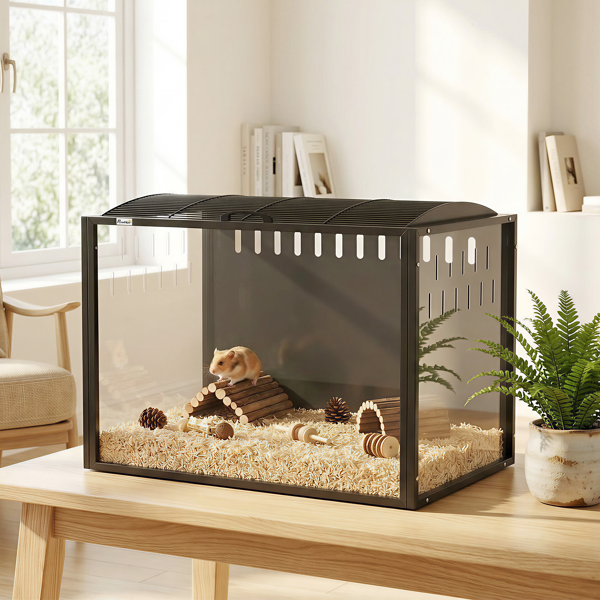 31.9" L Hamster Cage, Large Hamster Habitats Steel Frame Chewproof, Deep Bedding Space for Pets Enrichment