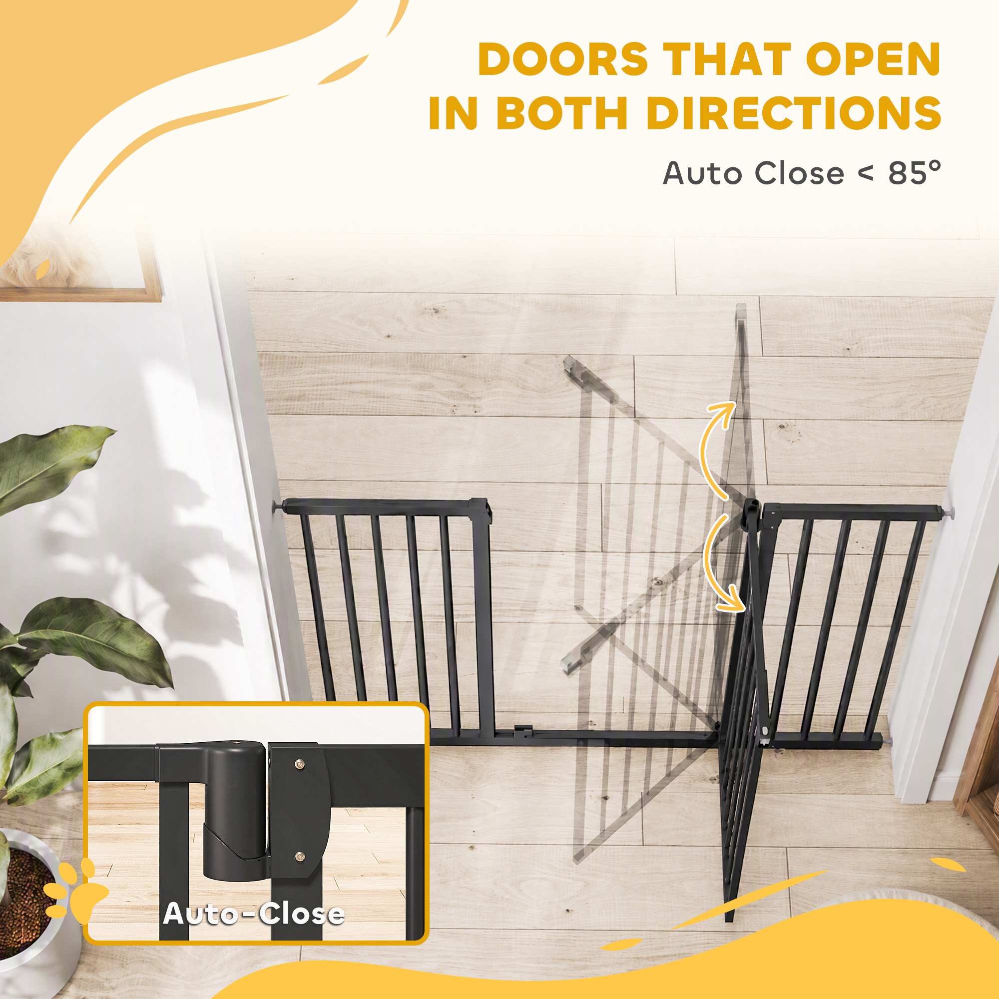 Baby Gate, Pet Gate with 3 Extensions, Auto-Close, Two-Way Open, Pressure Mounted, 36"H, Black