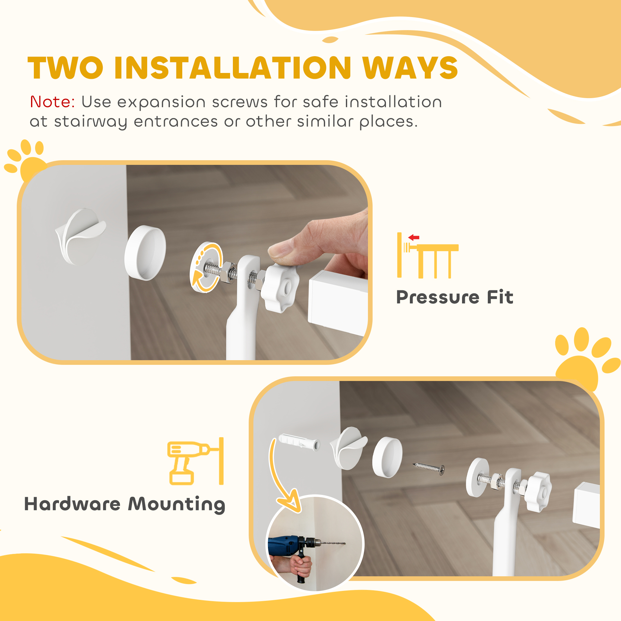 59" Extra Tall Cat Gate, 30"-41" Pet Gate with 2.8" and 5.5" Extensions, for Doorway, Hallway, Stairway, White