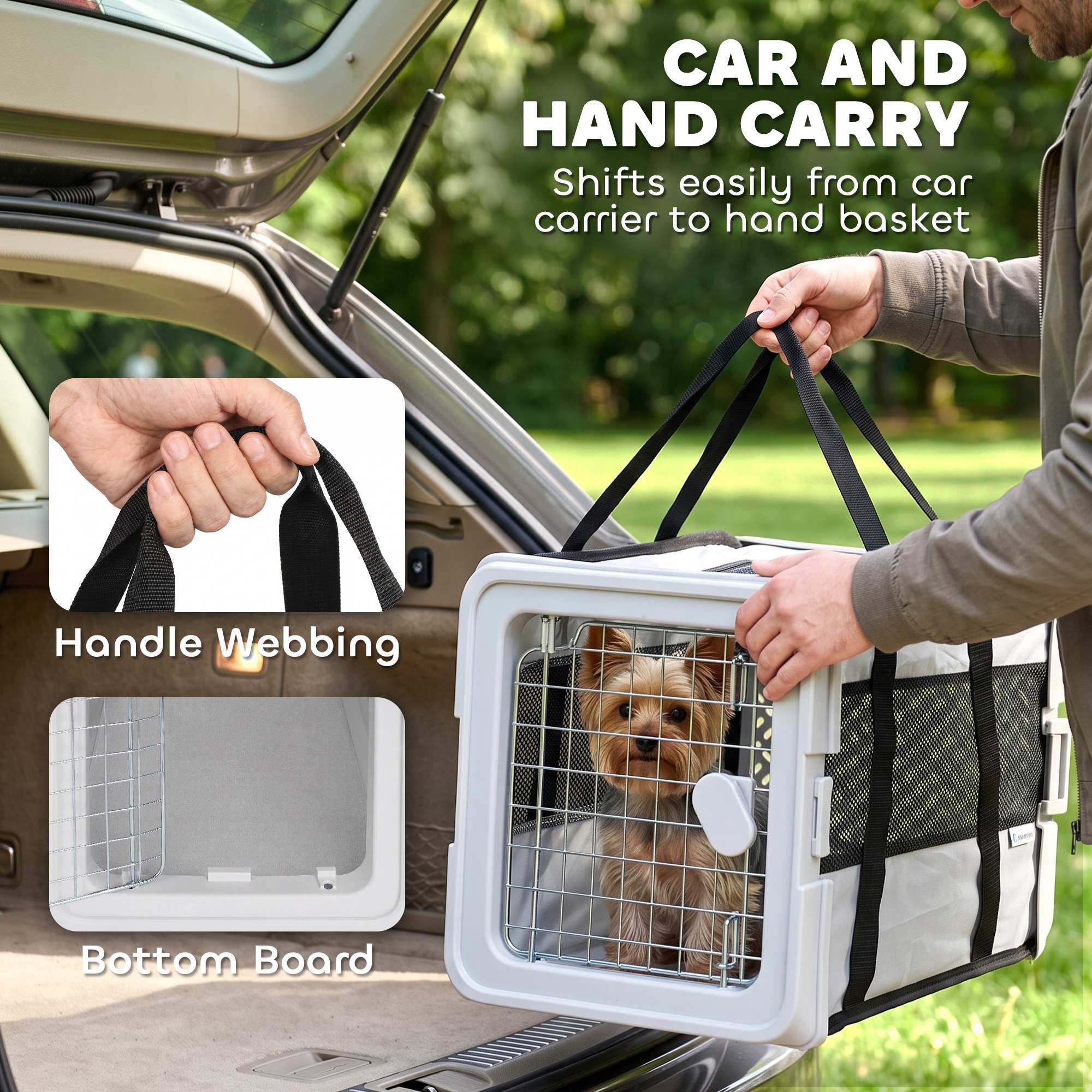 Pet Carrier Bag, Soft-Sided Dog Carrier with Bottom Board and Mesh Windows, Foldable Pet Travel Bag, Grey