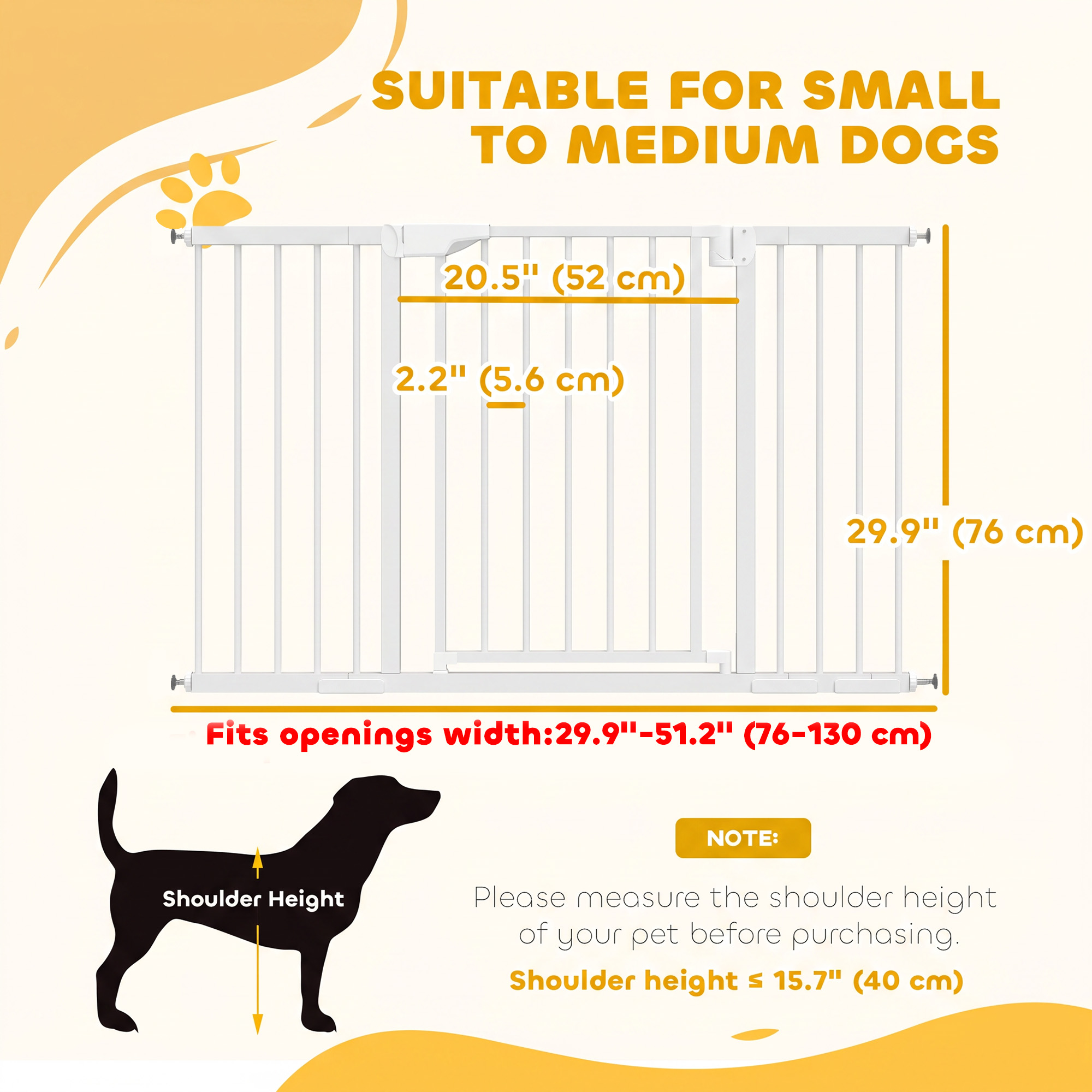 Baby Gate, Pet Safety Gate Pressure Fit, 30"-51" Wide with Two-Way Open, Auto-Close for Stair, Doorways, Hallways, Black