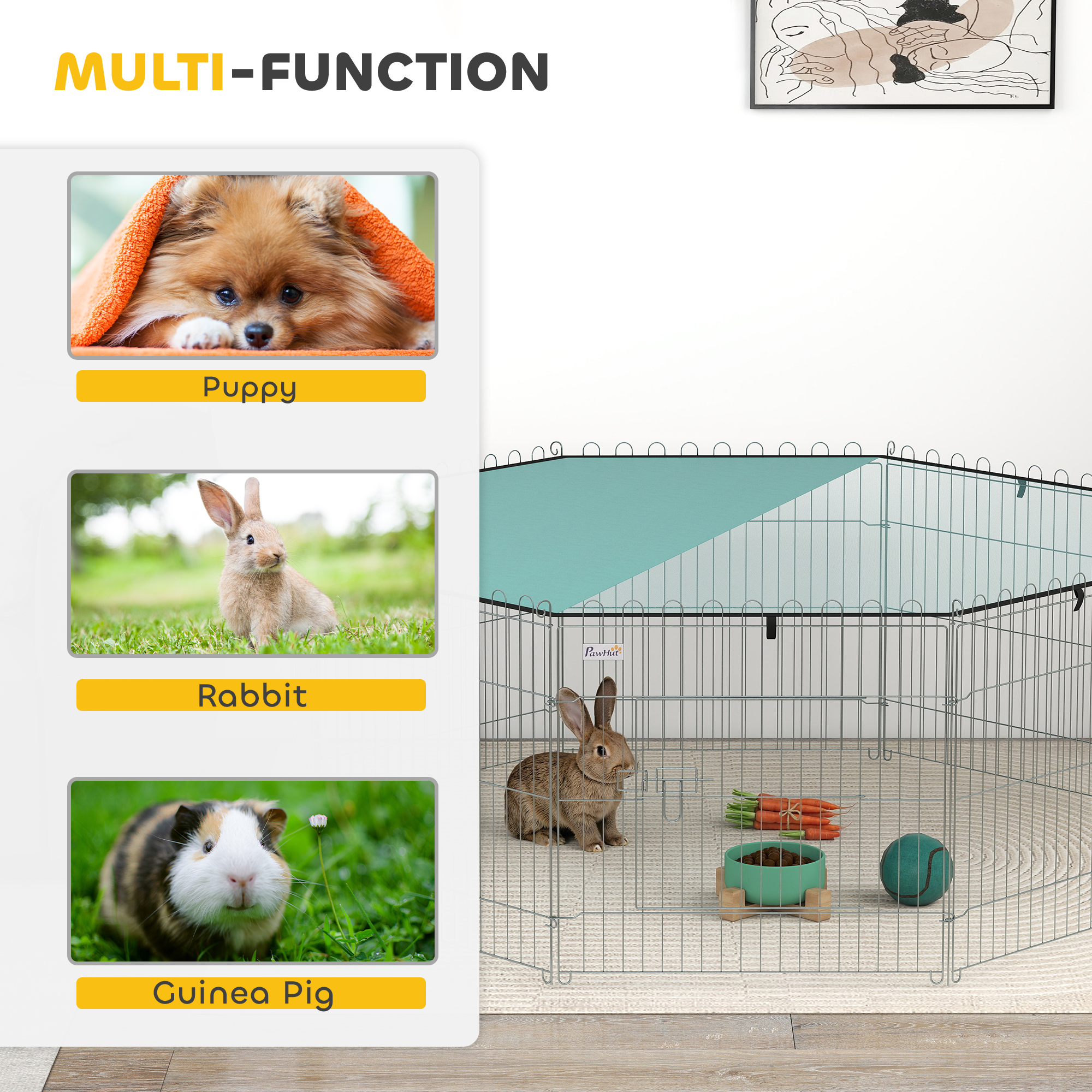 Foldable Pet Playpen with Top Cover, Portable Heavy Duty Dog Pen for Dogs, Cats, Chickens, Rabbits