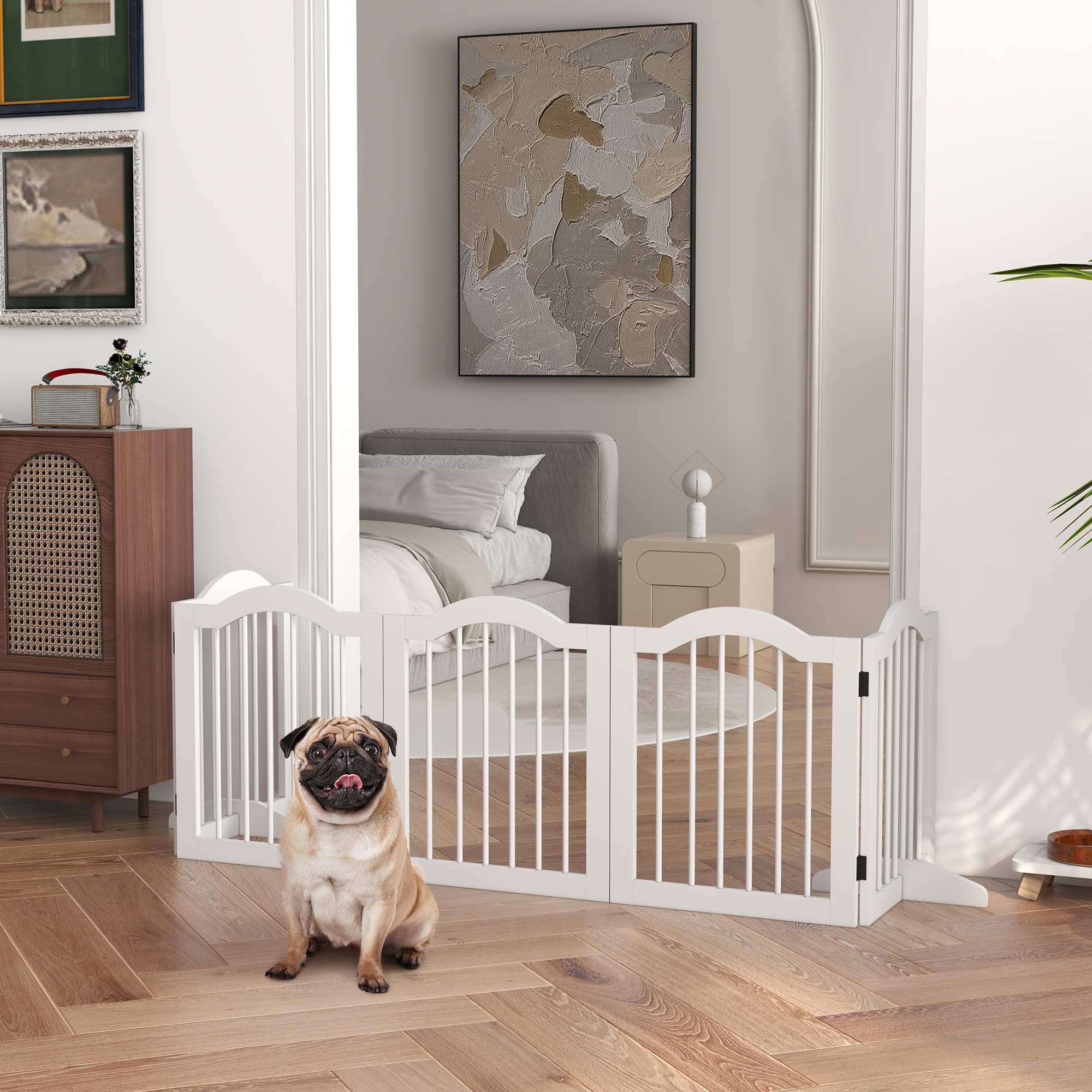 24"H Foldable Dog Gate, 5 Panels Freestanding Pet Gate Barriers Indoor with Support Feet